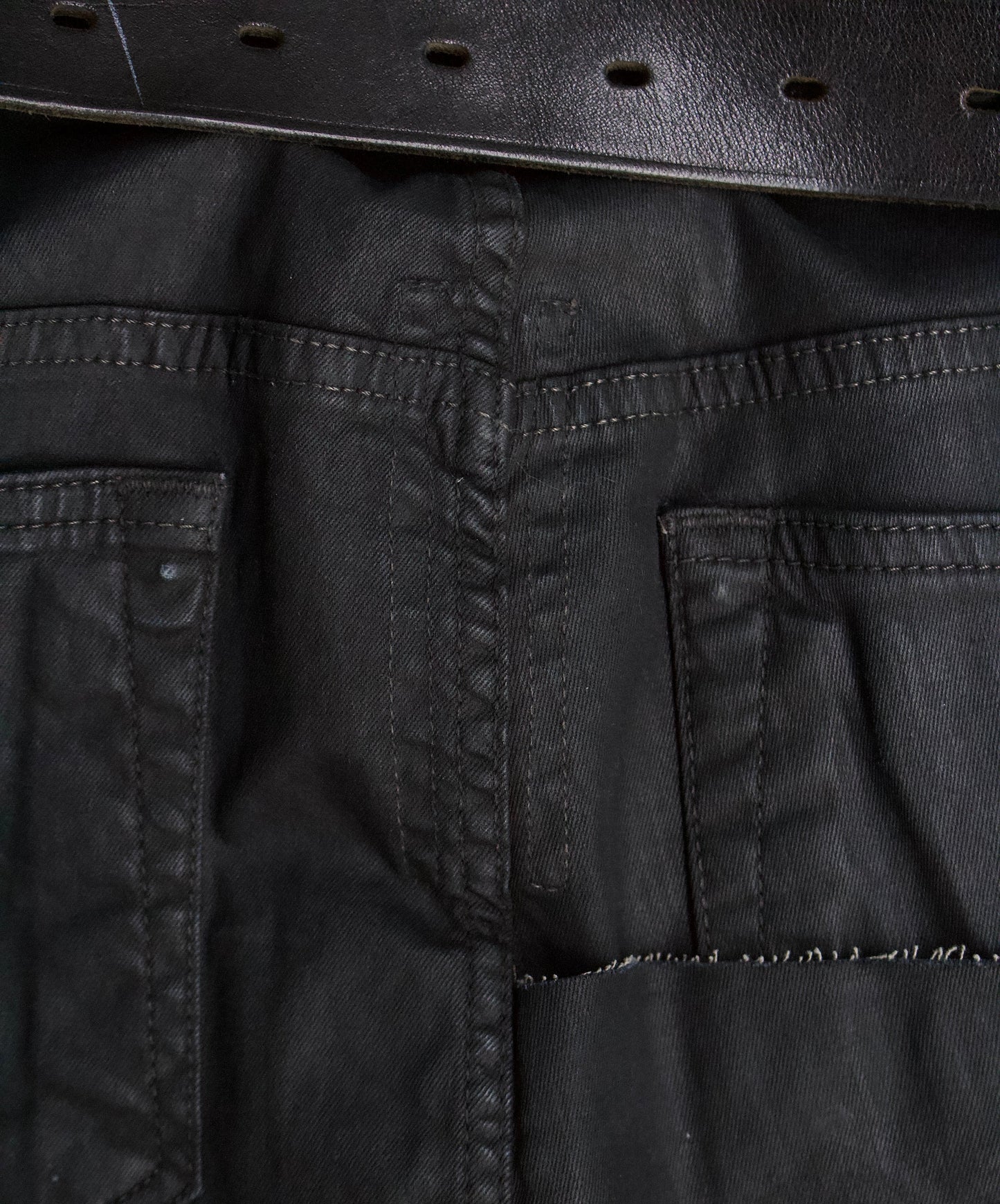 Rick Owens DRKSHDW SS19 “BABEL” Waxed Combo Detroit Cropped Jeans