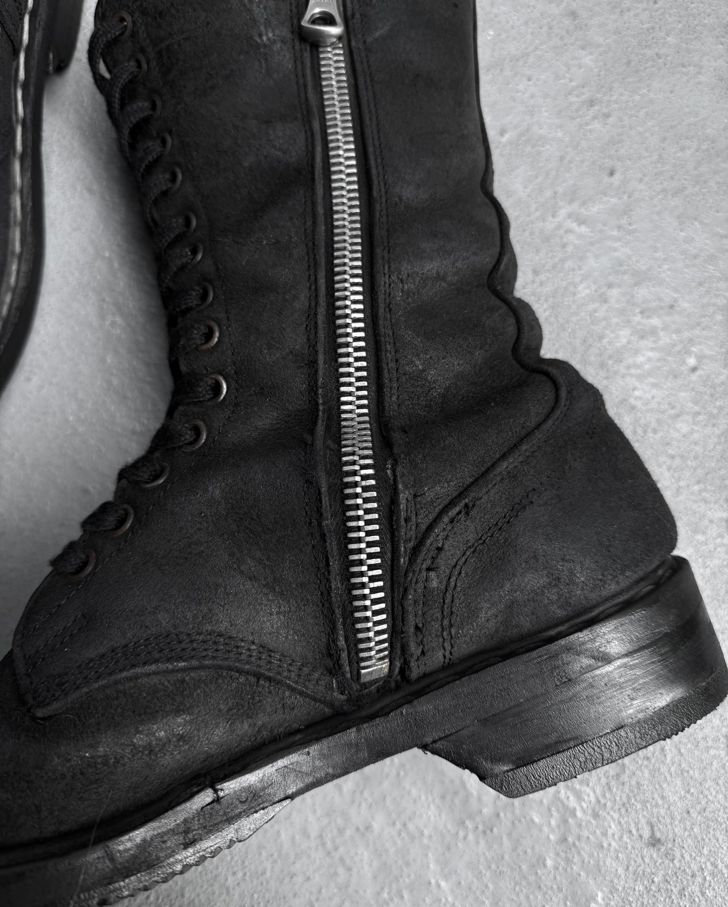 Rick Owens AW09 “CRUST” Blistered Lambskin Leather Lace-up Combat Boots