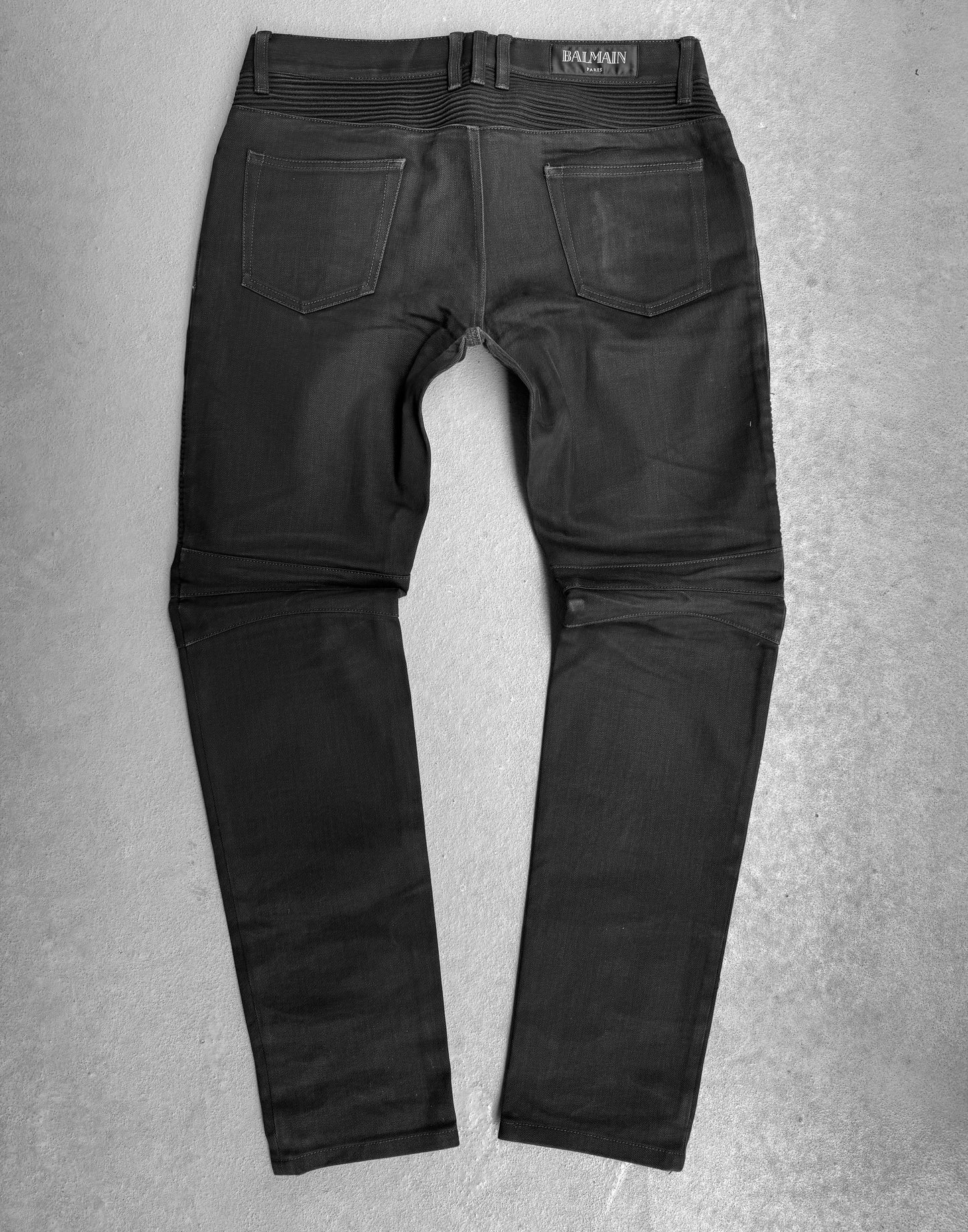 BALMAIN by Olivier Rousteing AW14 Light-waxed Black Biker Denim