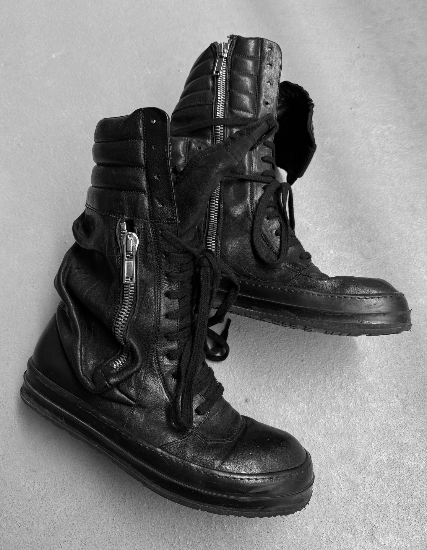 Rick Owens AW12 “MOUNTAIN” All-black Calfskin Leather Cargobasket Sneakers