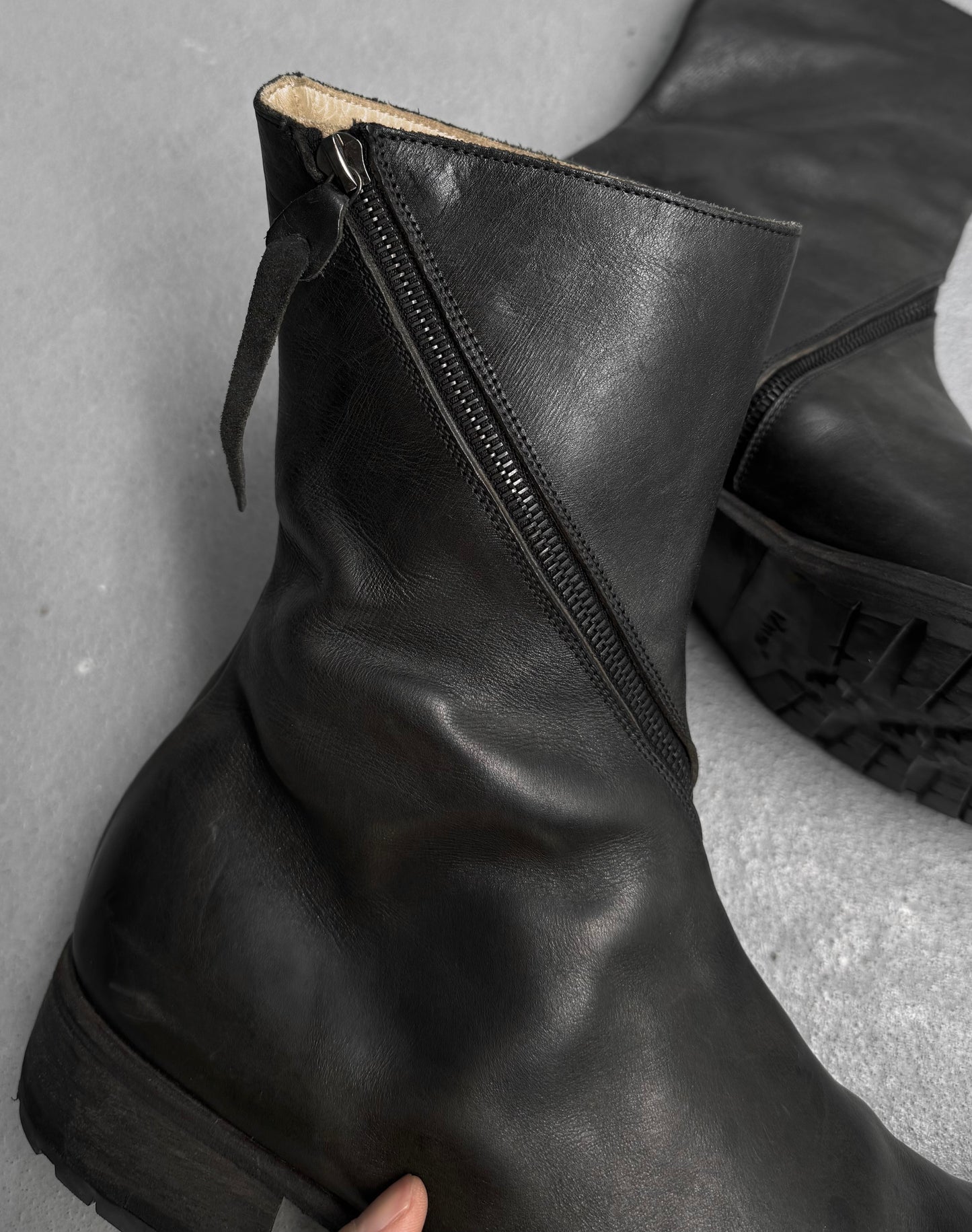m.a+ by Maurizio Amadei 'S1G3Z' VA 1.5 Grey Spiral Zip Horse Leather Boots