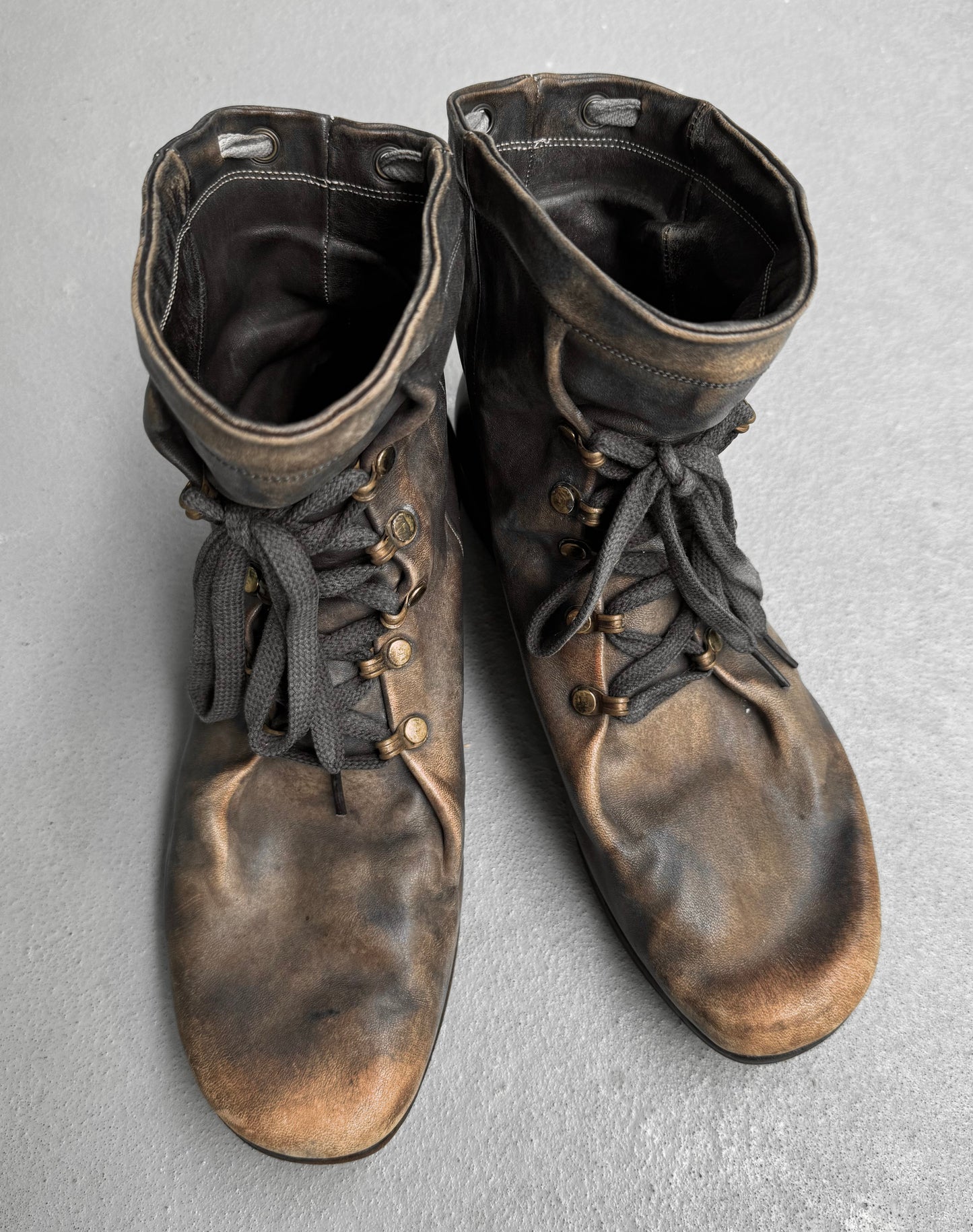MiharaYasuhiro Early 00s Distressed Leather Lace-up Field Boots
