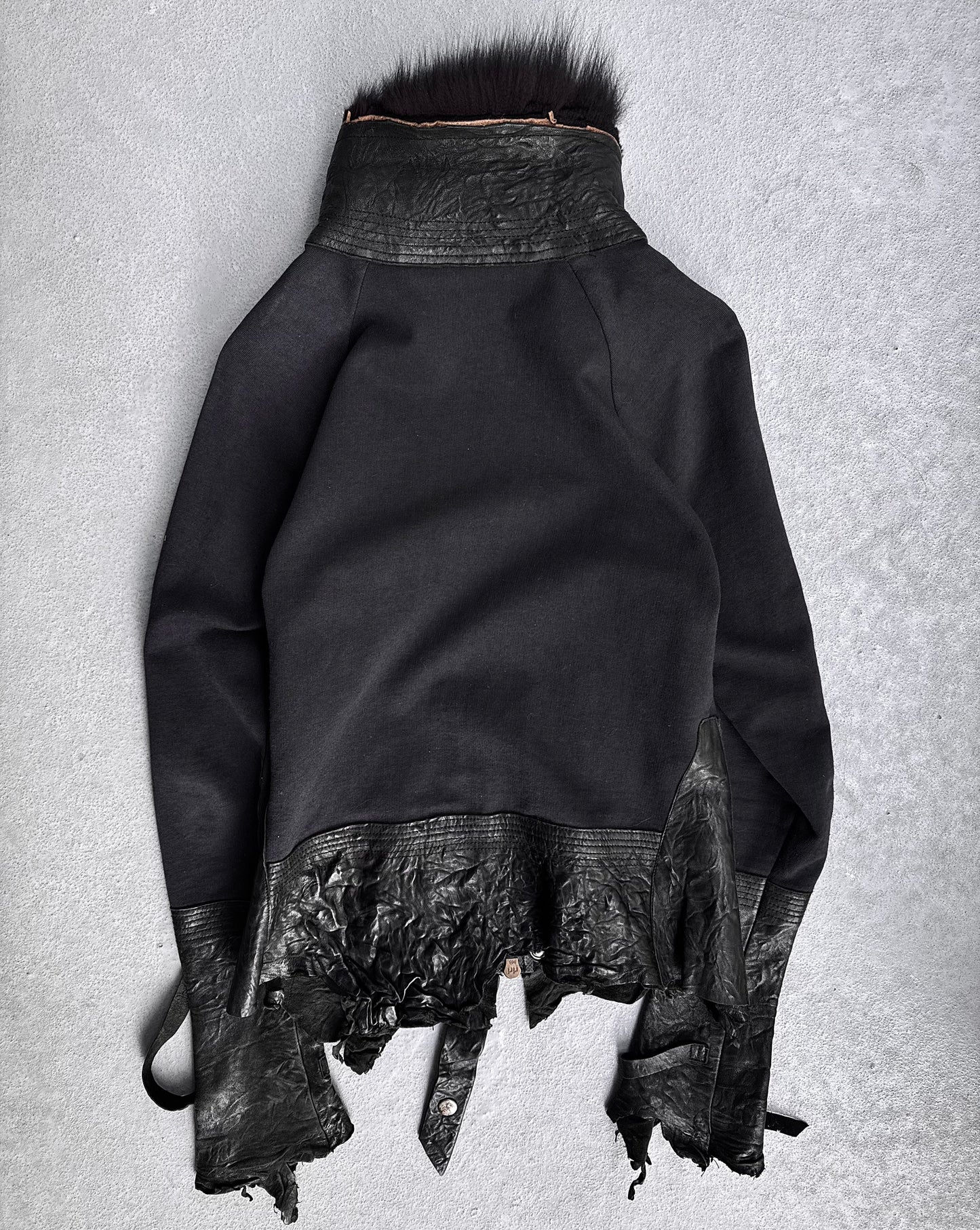 Michel Berandi AW06 Fox Fur Trimmed Lambskin Leather Navy Hybrid Zip-up Hoodie