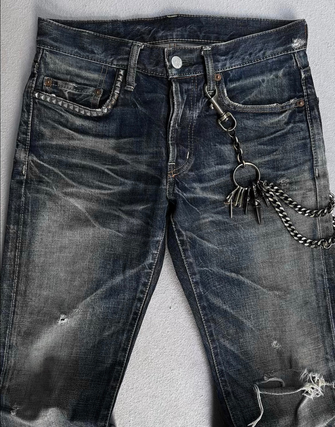 Hysteric Glamour Early 00s Thrashed Studded Blue Denim