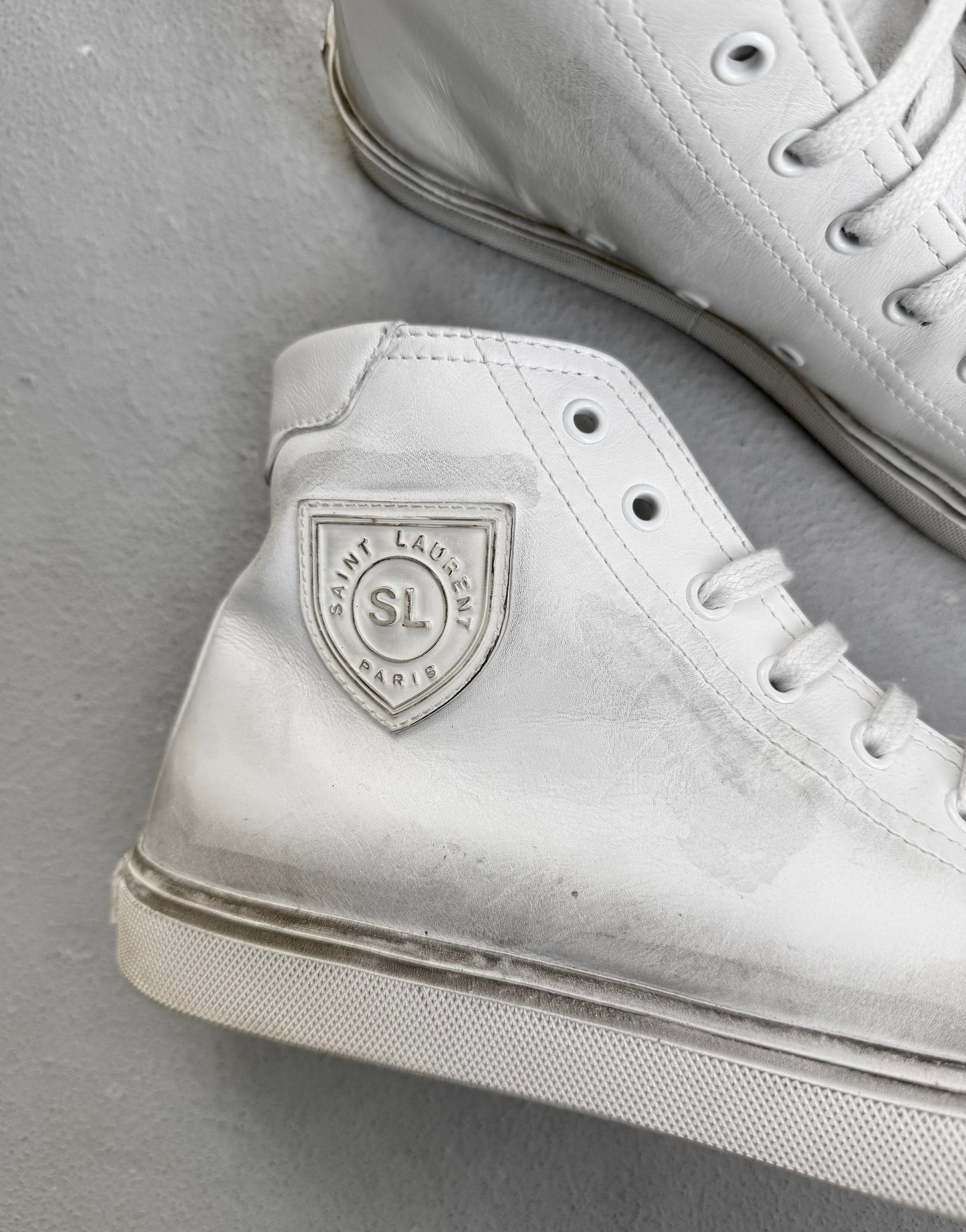 Saint Laurent Paris SS19 Bedford Distressed High Top Leather Sneakers