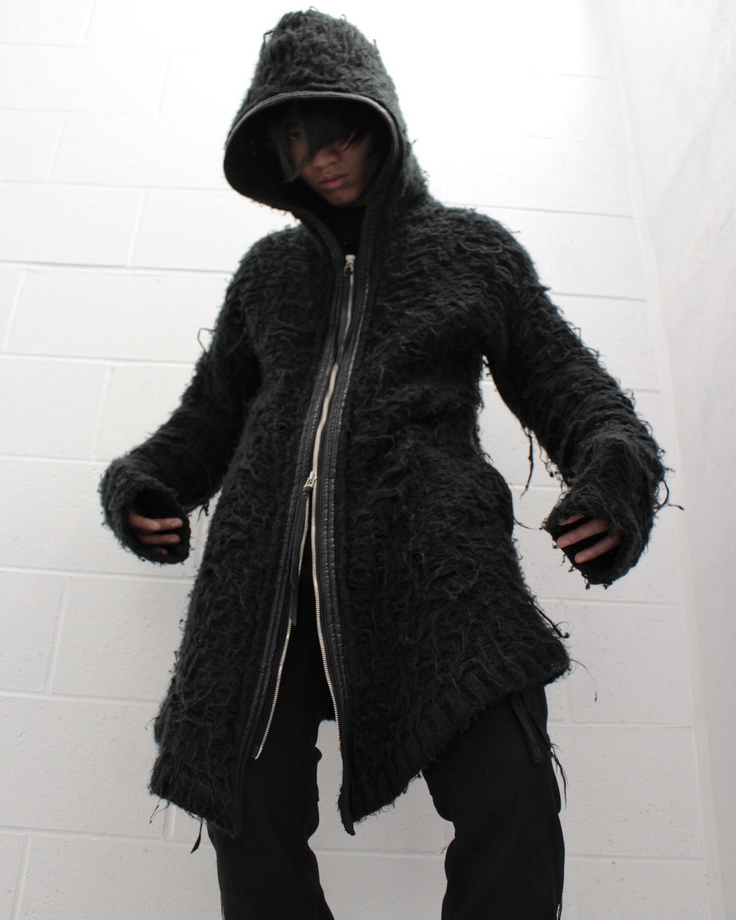 KMRii Early 00s Goatskin Trimmed ‘Distressed’ Mohair Hoodie