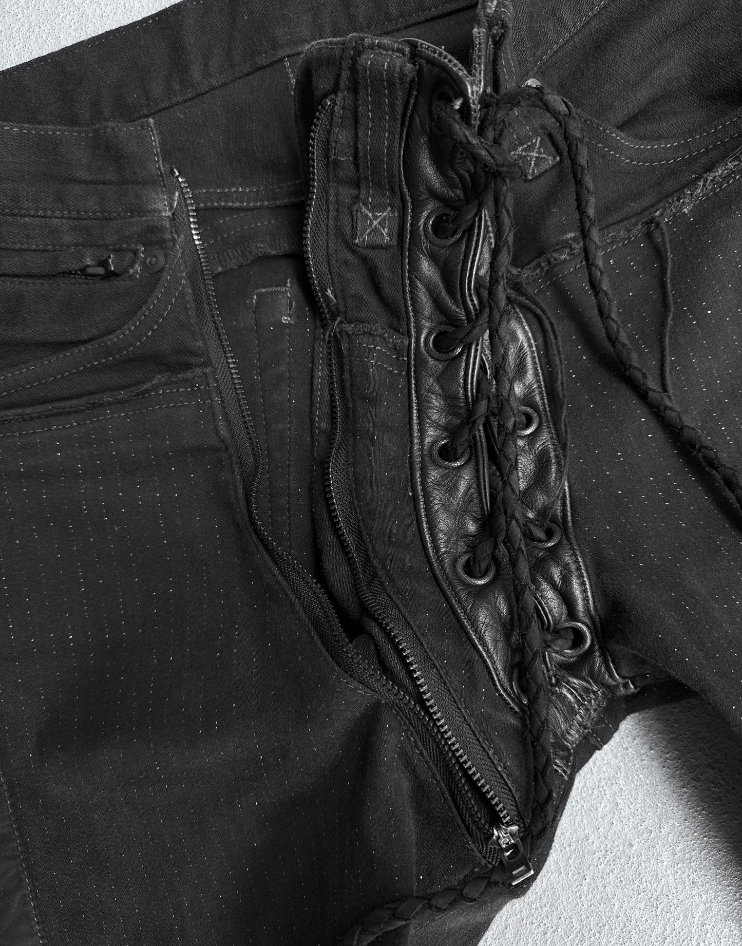 IfSixWasNine Early 00s ‘NO. SERA/ LU/ SBCM’ Pinstripes Lace-up Skinny Denim