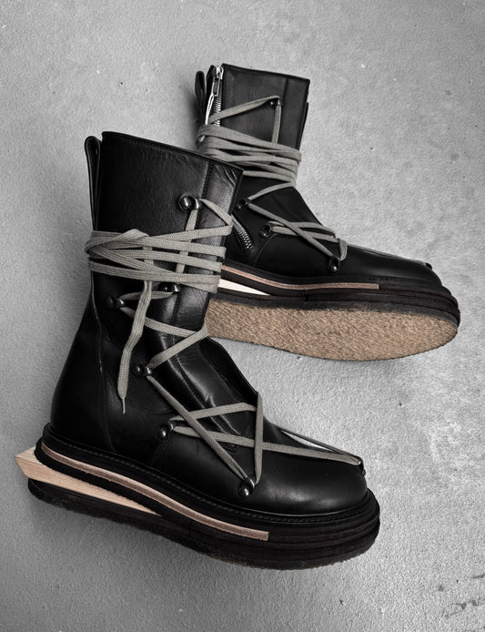 Rick Owens *SAMPLE* Rick Owens AW17 “GLITTER” Lego Platform Sole Pentagram Leather Boots | Archive Fashion Toronto