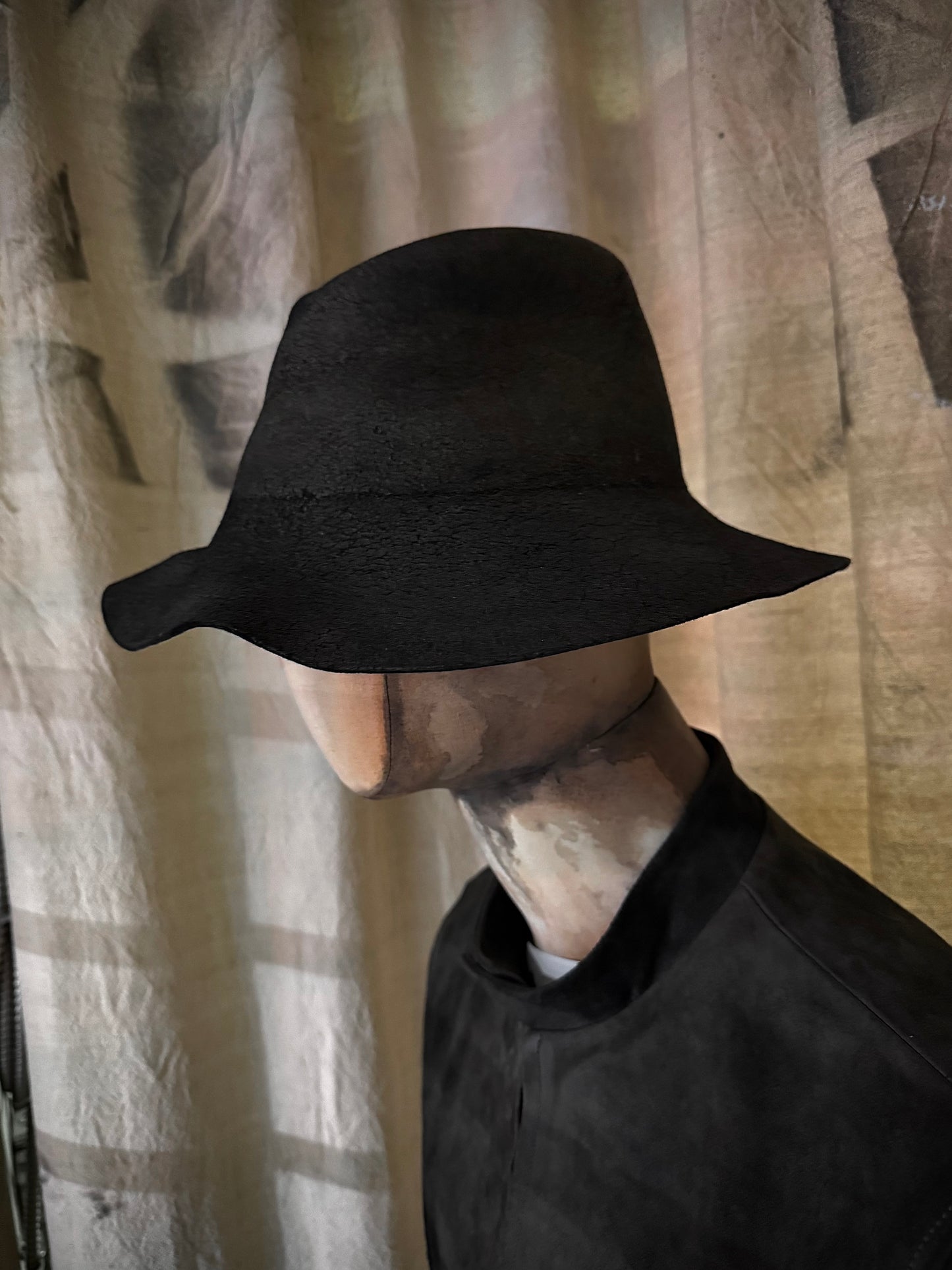 Reinhard Plank 'NORMA' Black Wool Bronze Burned Hat detail | DRIEW GARMENTS