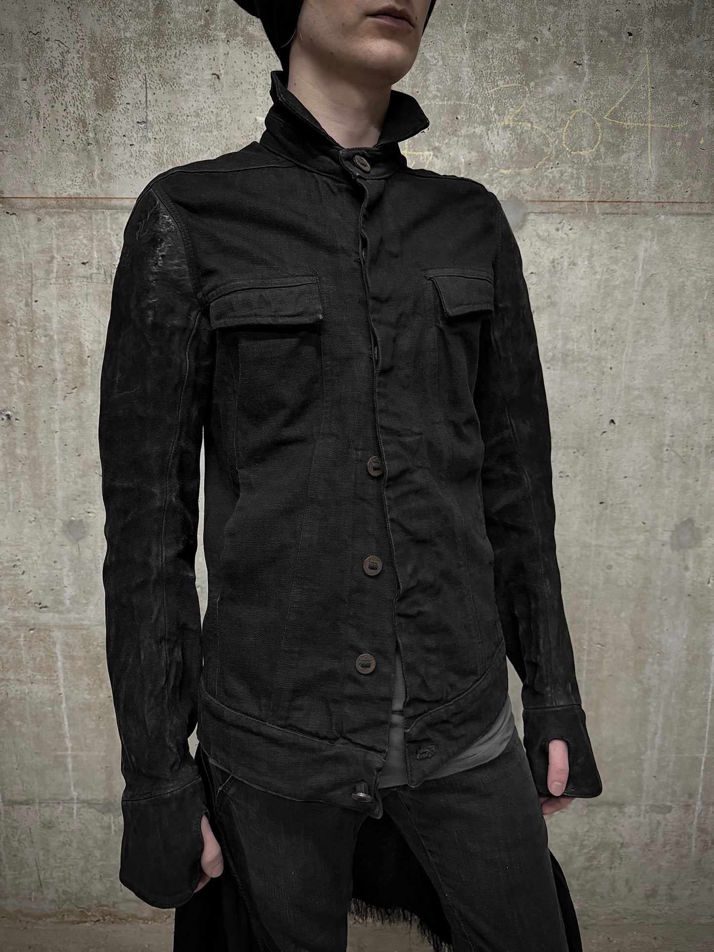 Boris Bidjan Saberi SS14 'TEJANA 1' Horse Culatta Leather Sleeve Hybrid Denim Jacket