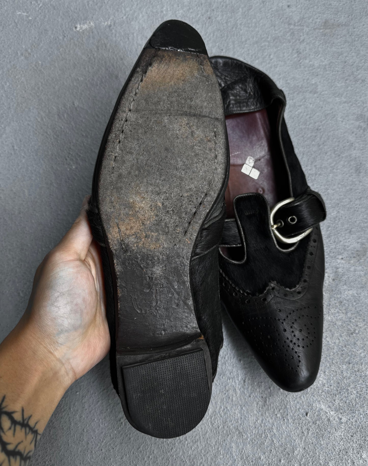 MiharaYasuhiro SS06 Pony Hair Calfskin Cut-out Slip On Derbies