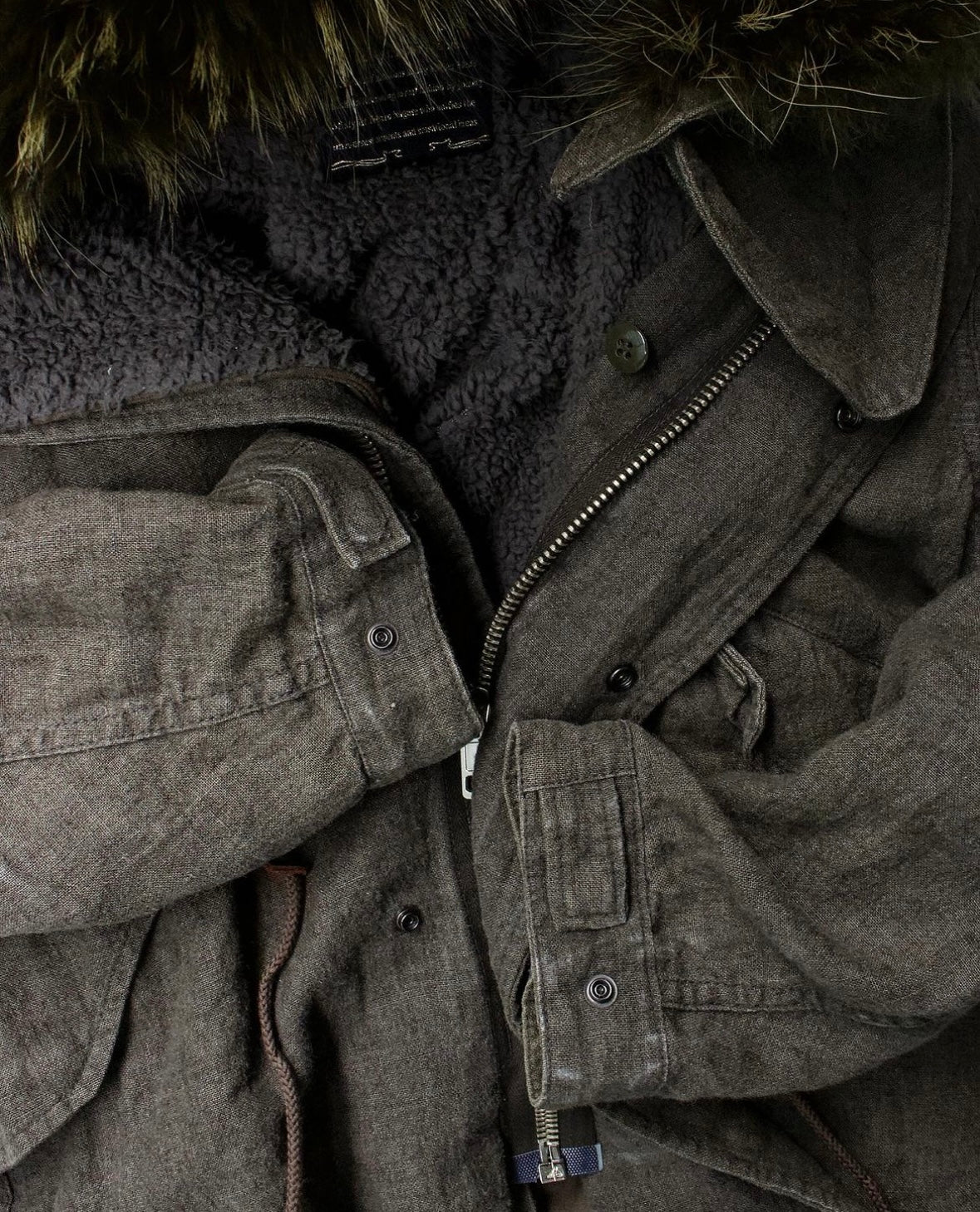 Kiminori Morishita Early 00s Bondage Linen Fur Hood Parka