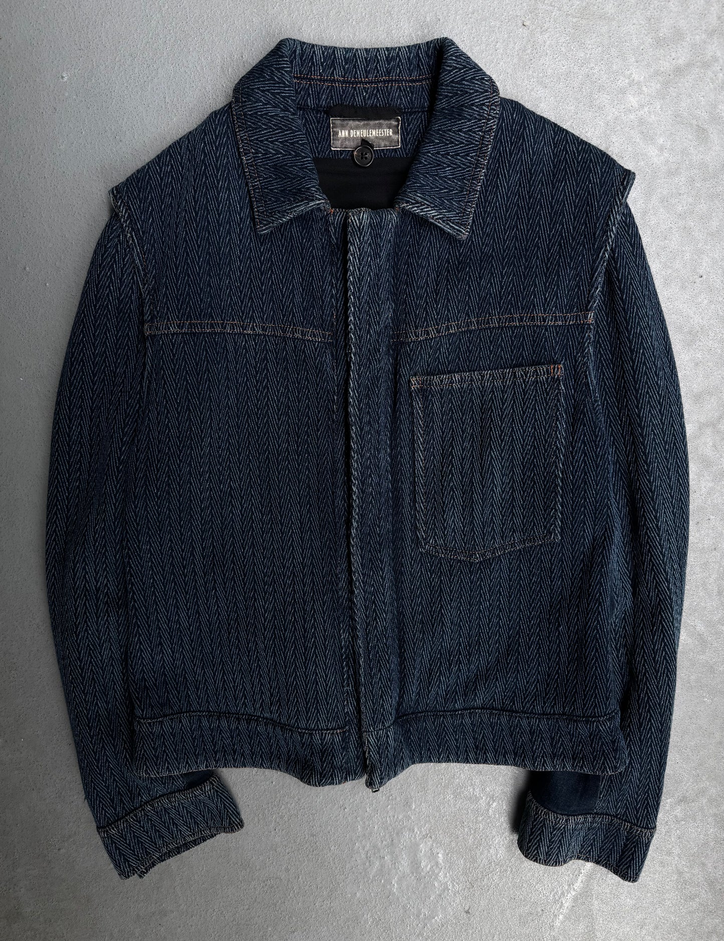 Ann Demeulemeester AW16 Indigo Herringbone Weaved Denim Trucker Jacket