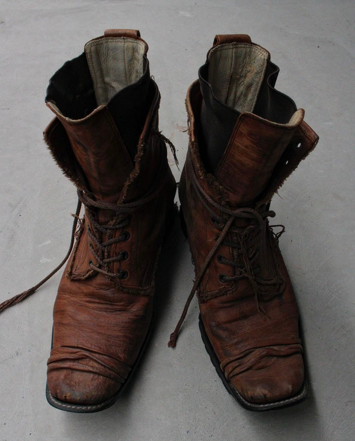 roen by Hiromu Takahara Early 00s Distressed Leather Hybrid Lace-Up Pirate Boots