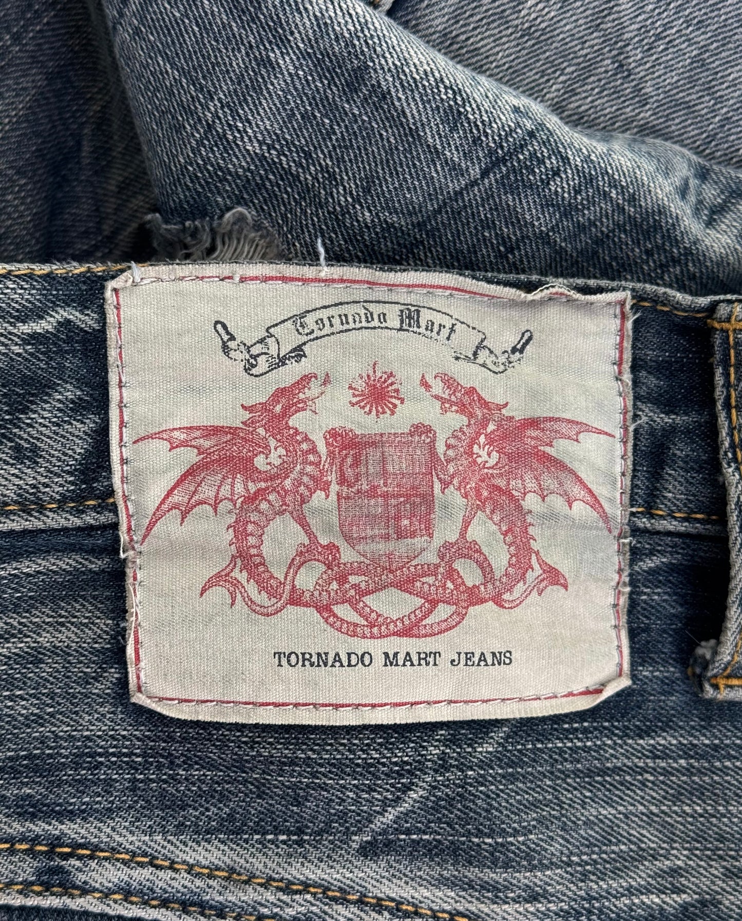 Tornado Mart Early 00s Faded Blue Distressed Flare Bootcut Denim