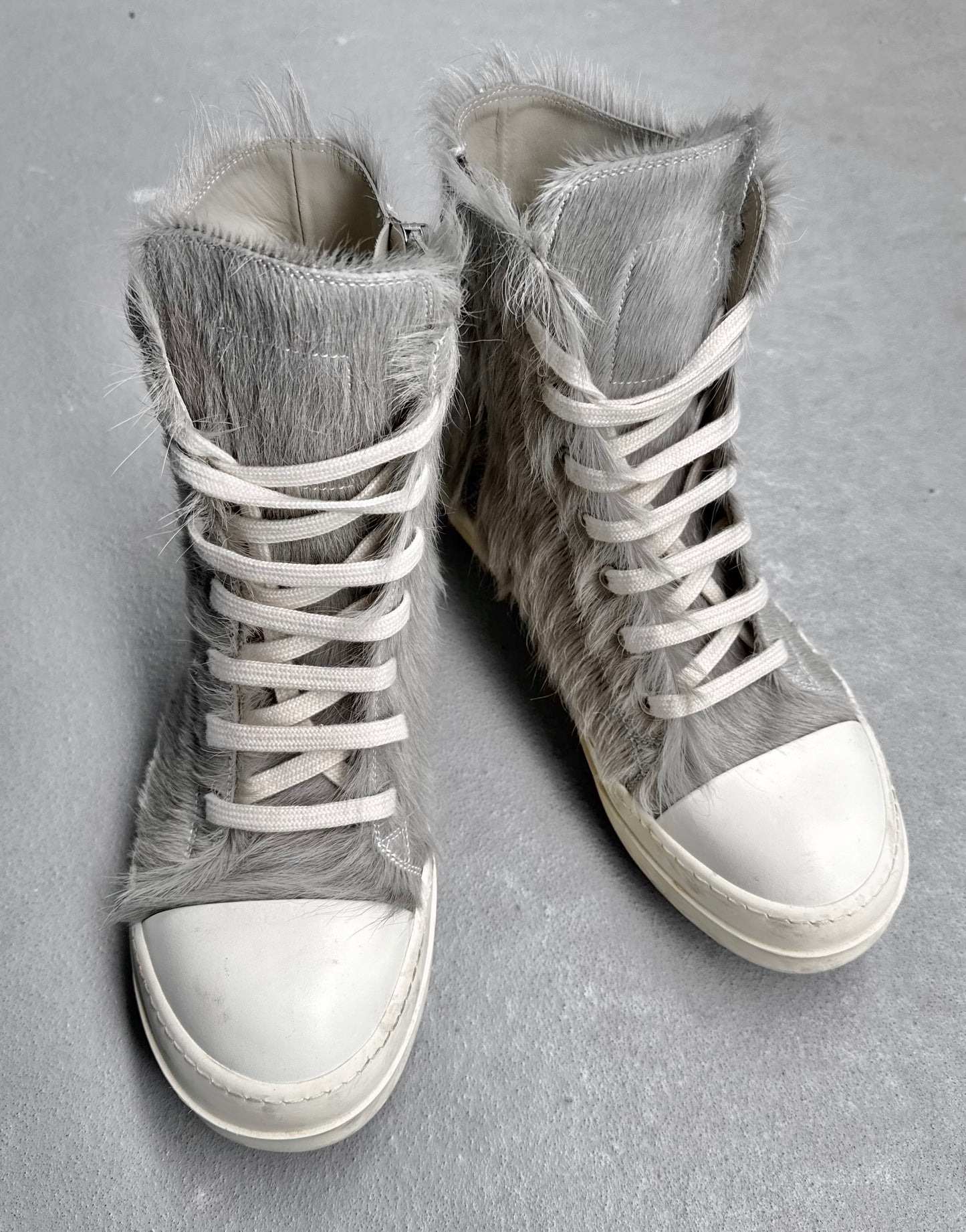 Rick Owens AW21 “GETHSEMANE” Grey Pony-hair Ramones Sneakers
