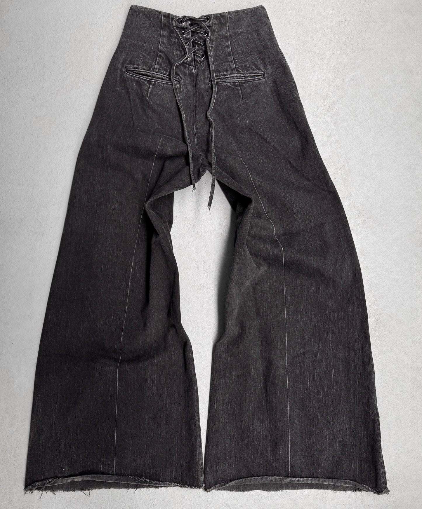 MiharaYasuhiro AW12 Washed Black ‘Bondage’ Lace-Up Wide Leg Denim
