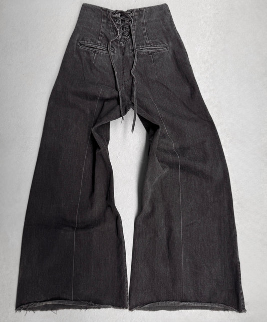 MiharaYasuhiro AW12 Washed Black Lace-Up Wide Leg Denim