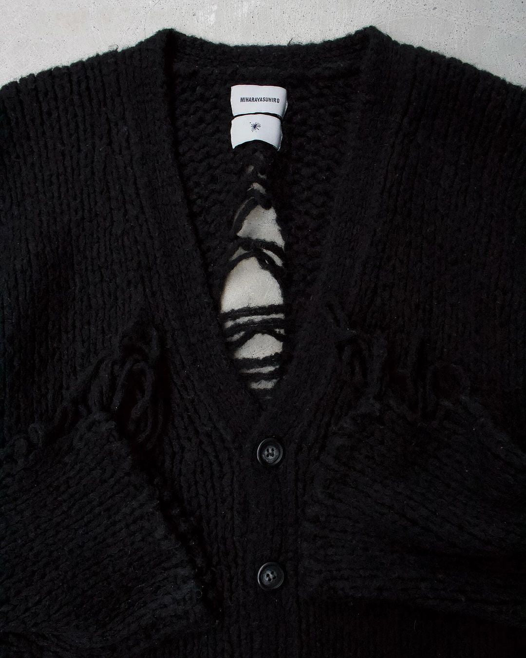 Mihara Yasuhiro AW10 Distressed Black Wool-Knit Cardigan