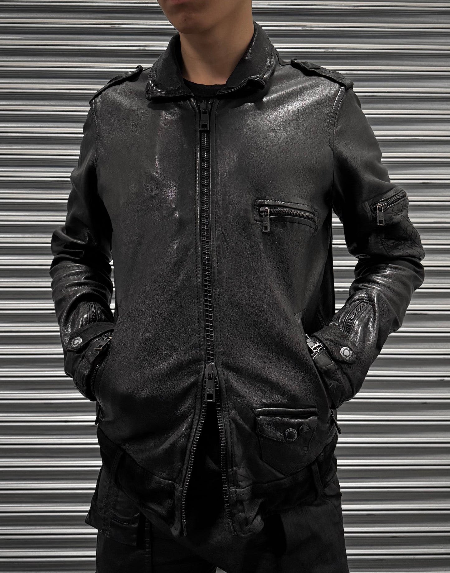 Giorgio Brato Early 00s Sheepskin Leather Multi-pockets Rider Jacket