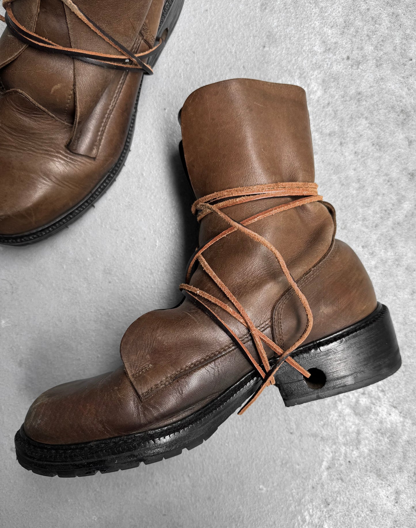 Dirk Bikkembergs AW94-95 Brown Leather Military Lace-through Boots