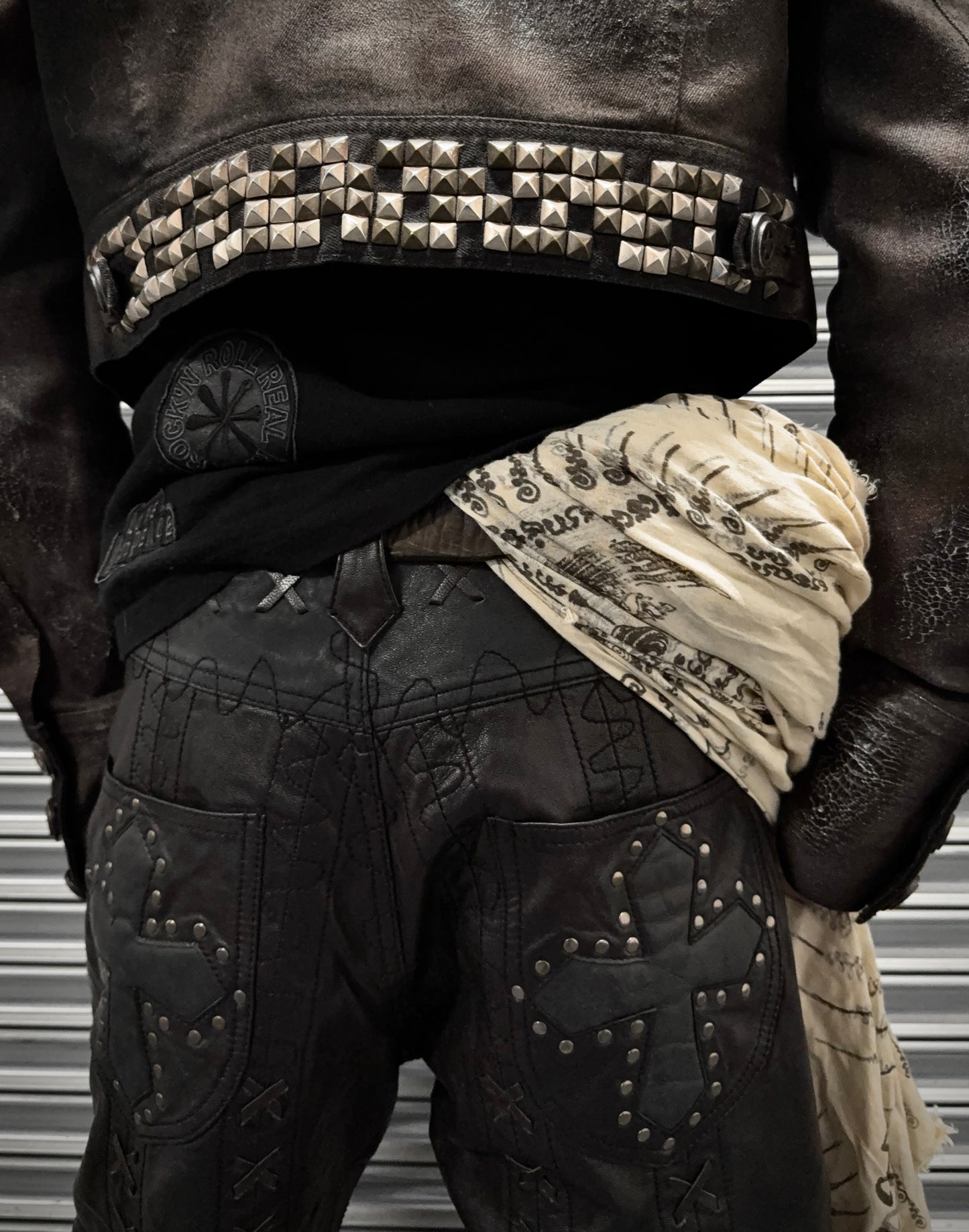 Yasuyuki Ishii Early 00s Cross Studded Lace-up Flare Leather Pants