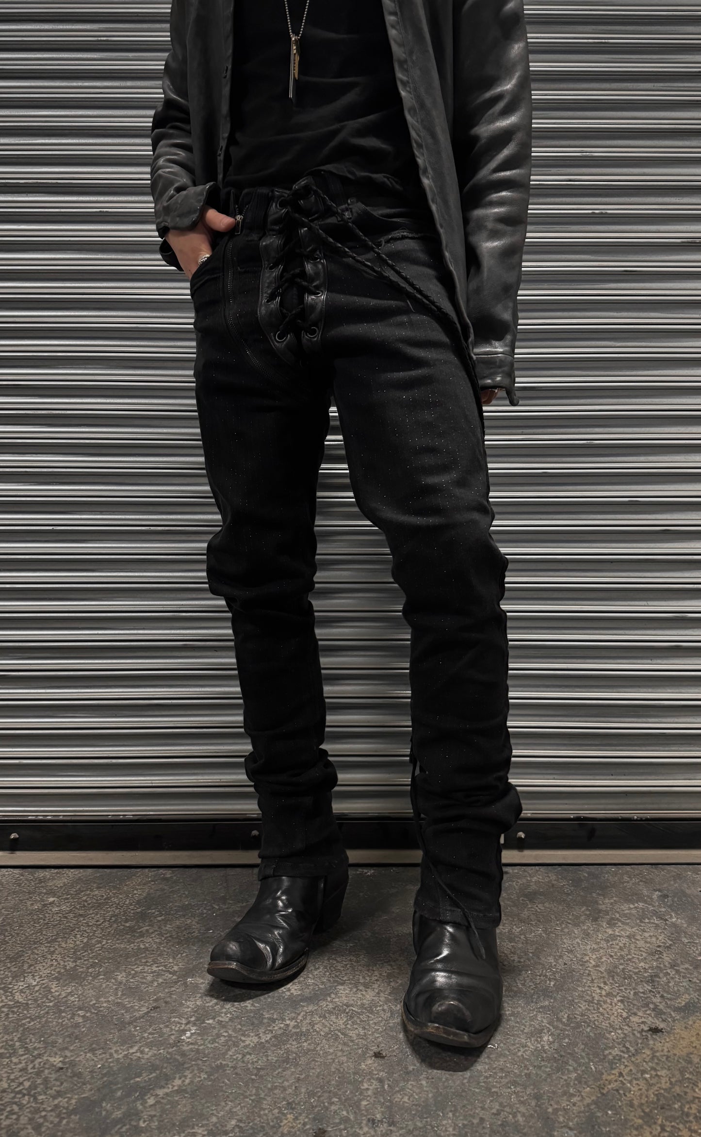 IfSixWasNine Early 00s ‘NO. SERA/ LU/ SBCM’ Pinstripes Lace-up Skinny Denim