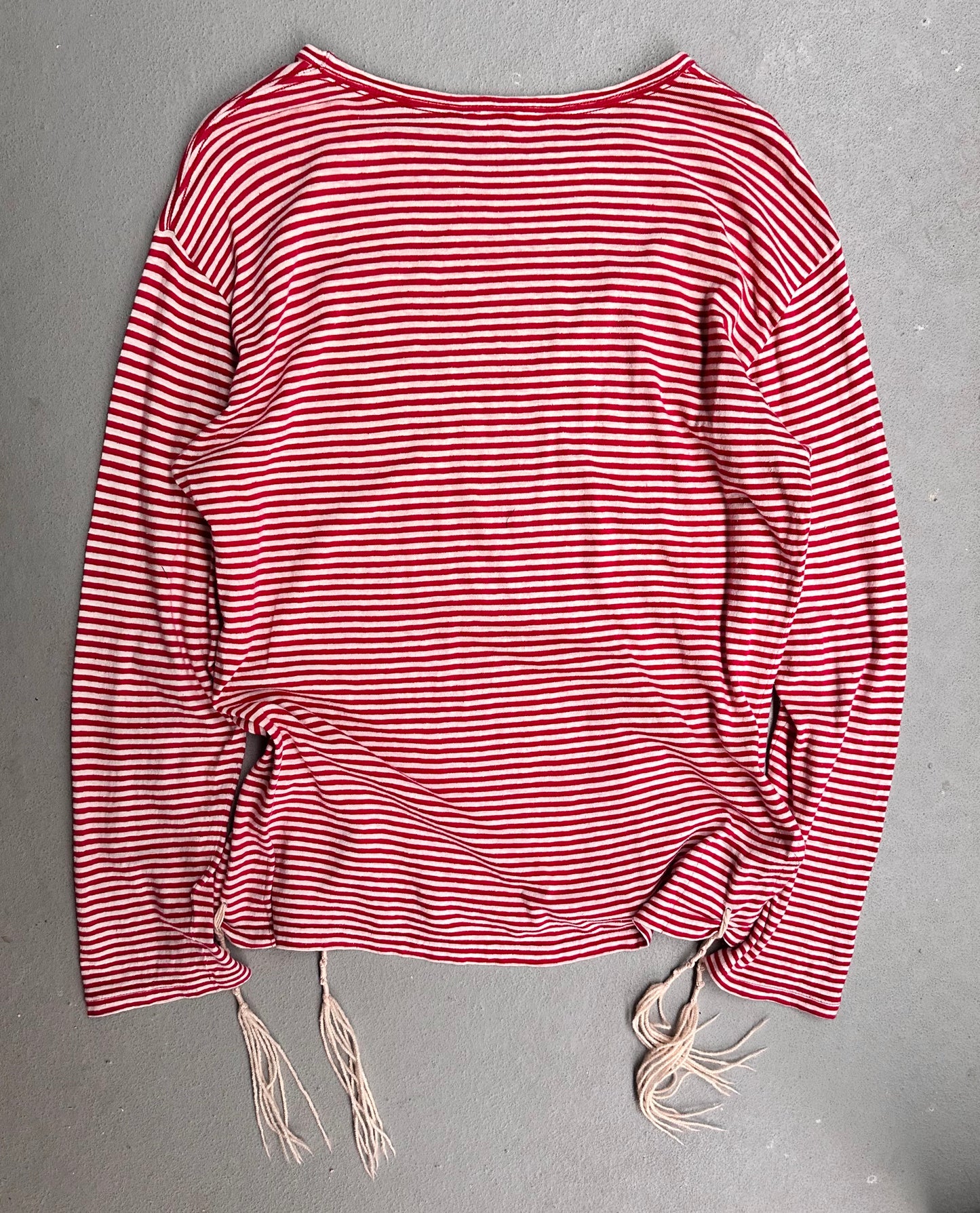 UNUSED Japan Early 00s Tzitzit Tassles Stripe Long-sleeves
