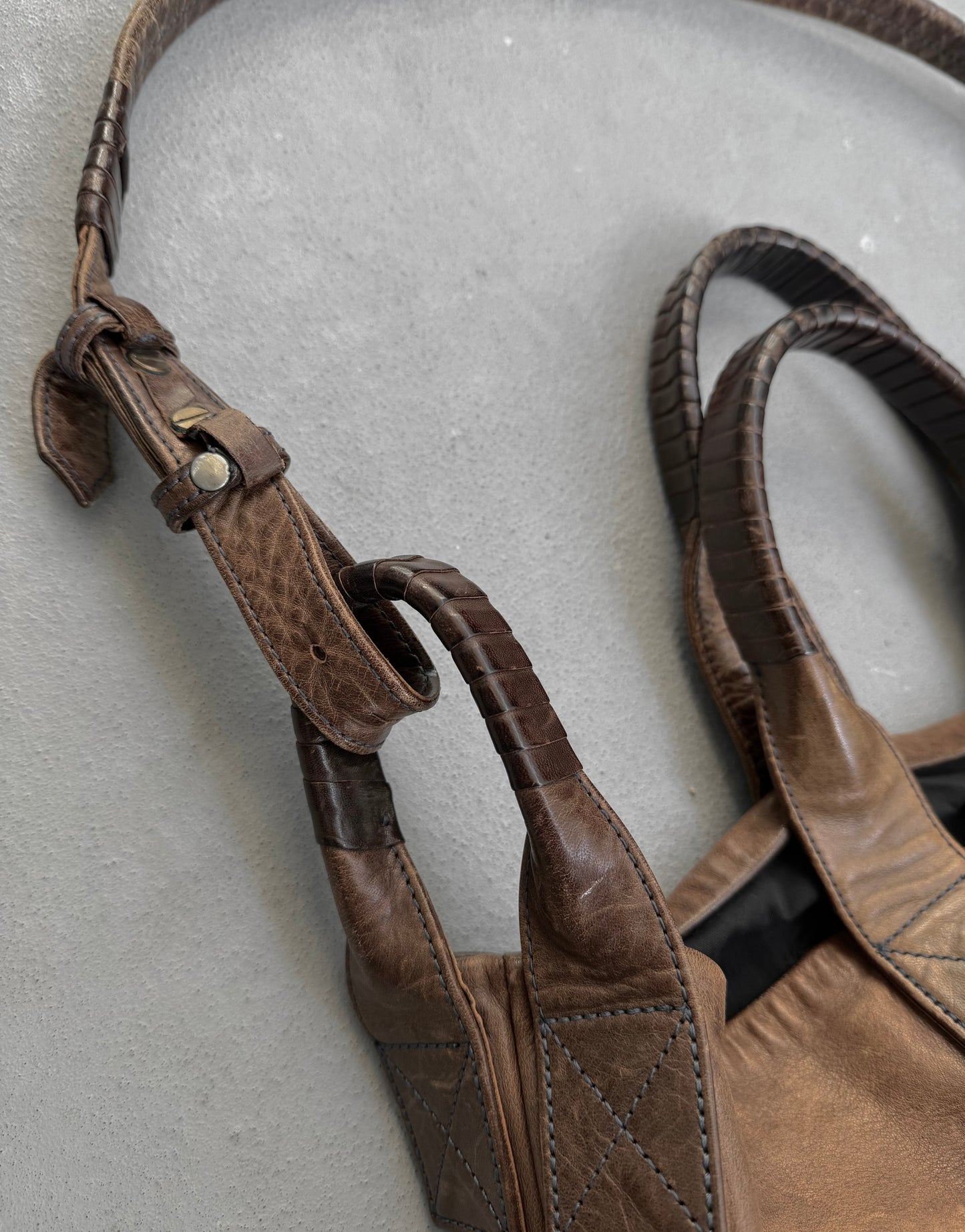 cornelian taurus by daisuke iwanaga ‘4handle HIGH’ Brown Horse Leather Tote Bag