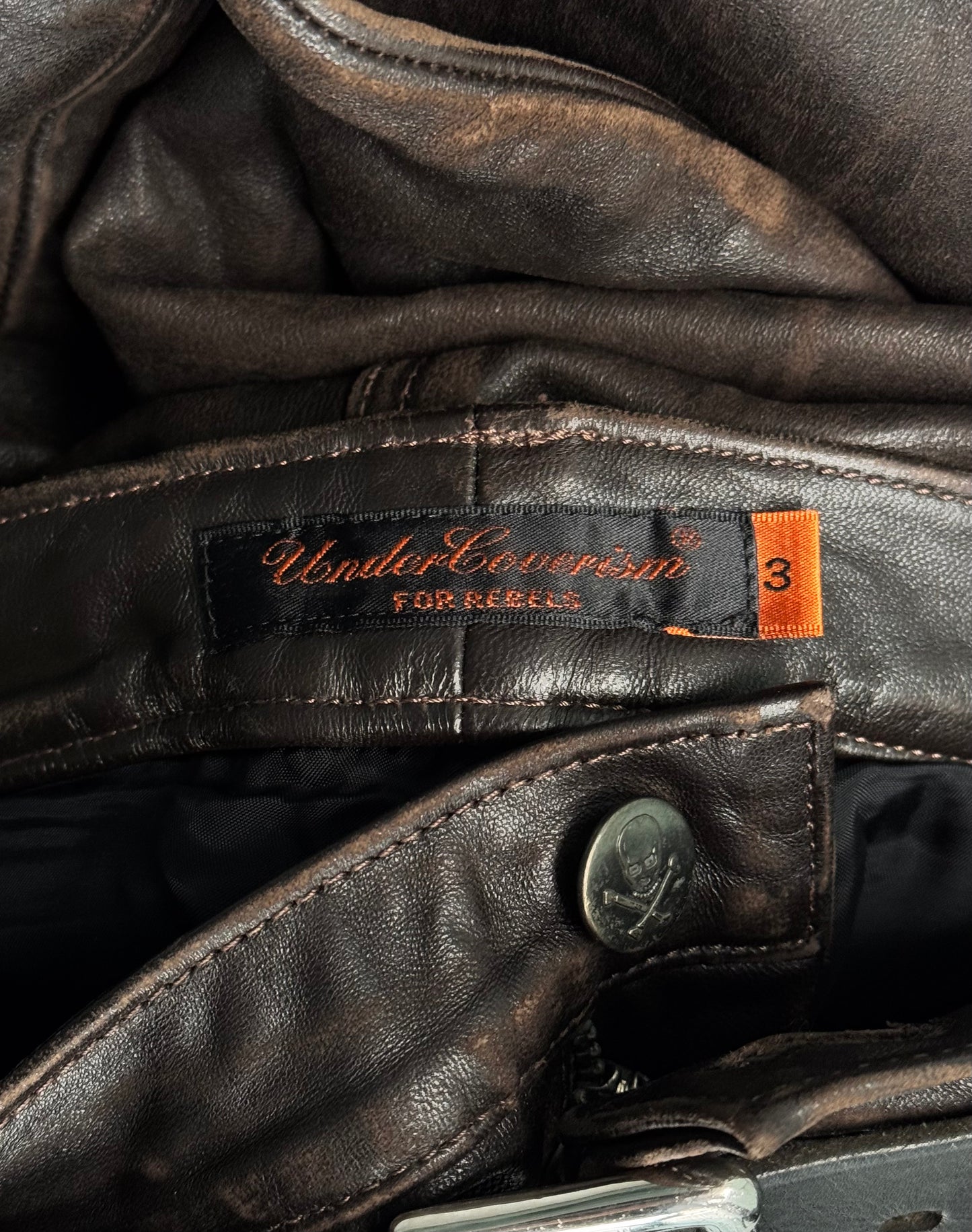 UNDERCOVER AW05 “Arts & Crafts” Studded Sheepskin Zip Flare Pants