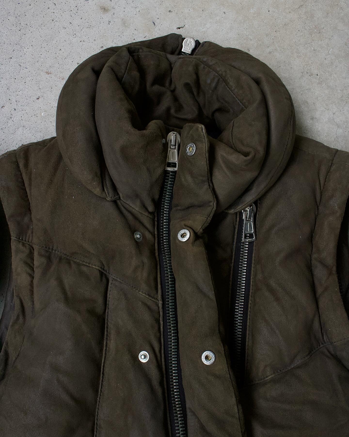 Diet Butcher Slim Skin AW09 “Strange Birds” Asymmetrical Sheep Suede Convertible Down Jacket