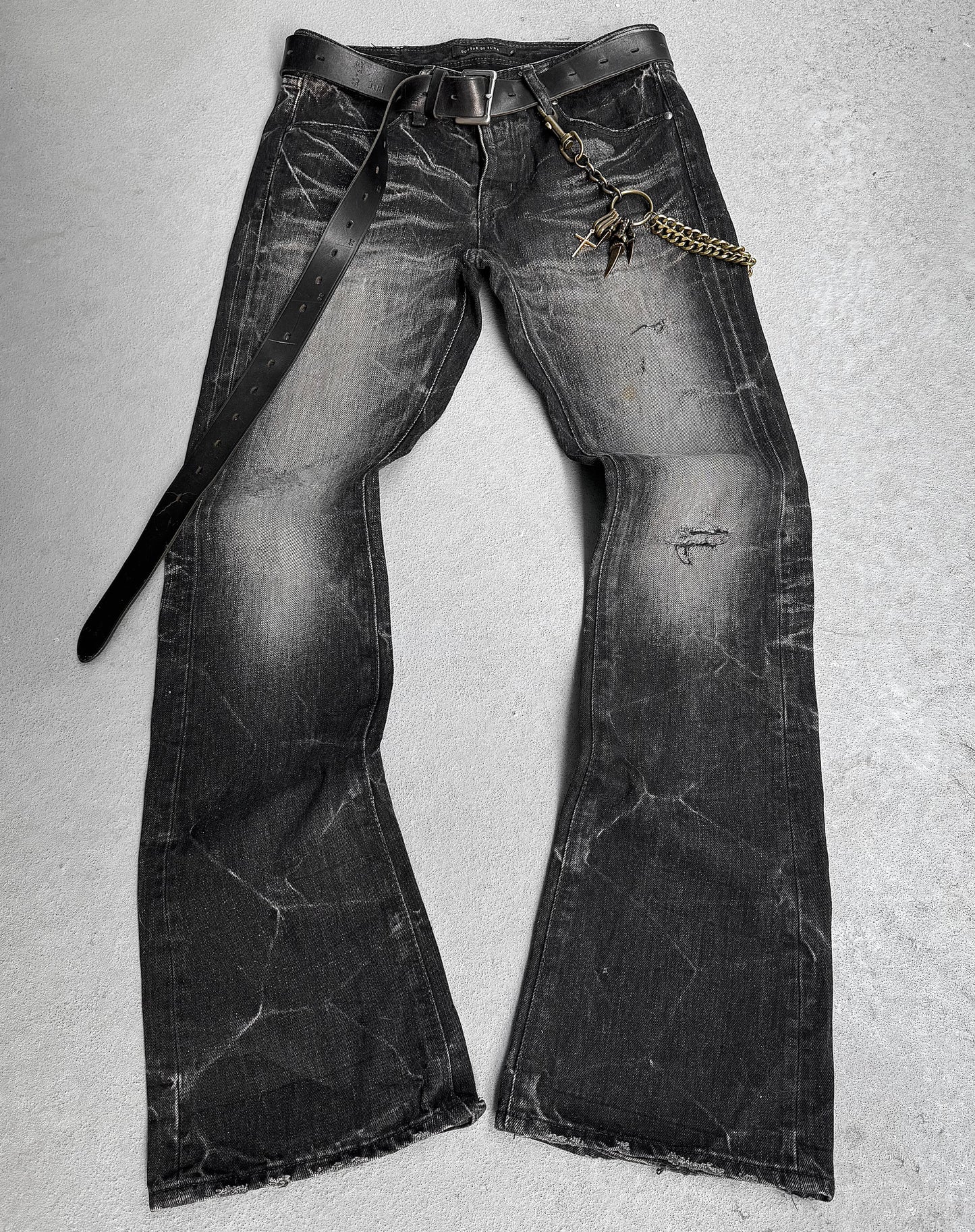 GOSTAR DE FUGA Early 00s Marble Washed Glitter Flare Bootcut Denim