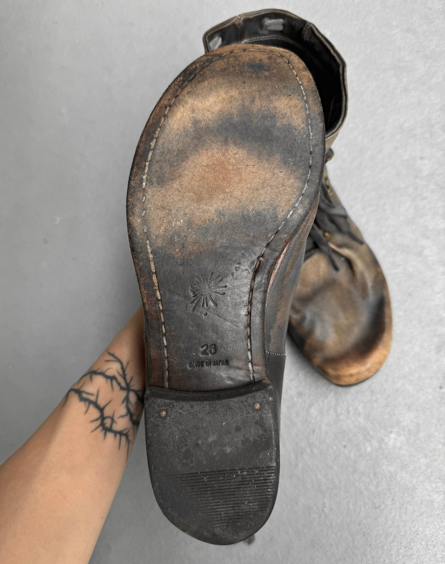 MiharaYasuhiro Early 00s Distressed Leather Lace-up Field Boots