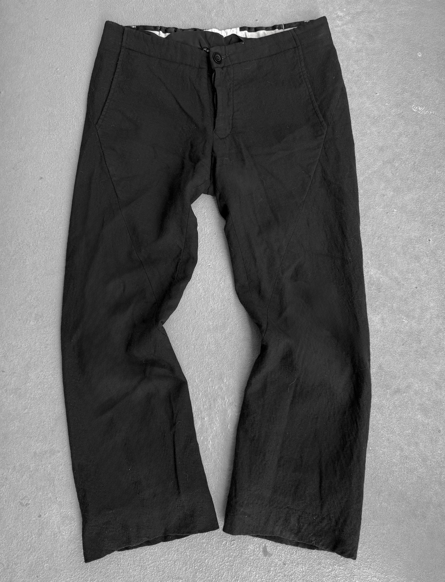 Rick Owens AW08 "STAG" Twisted Seam Frayed Hem Flare Wool Trousers
