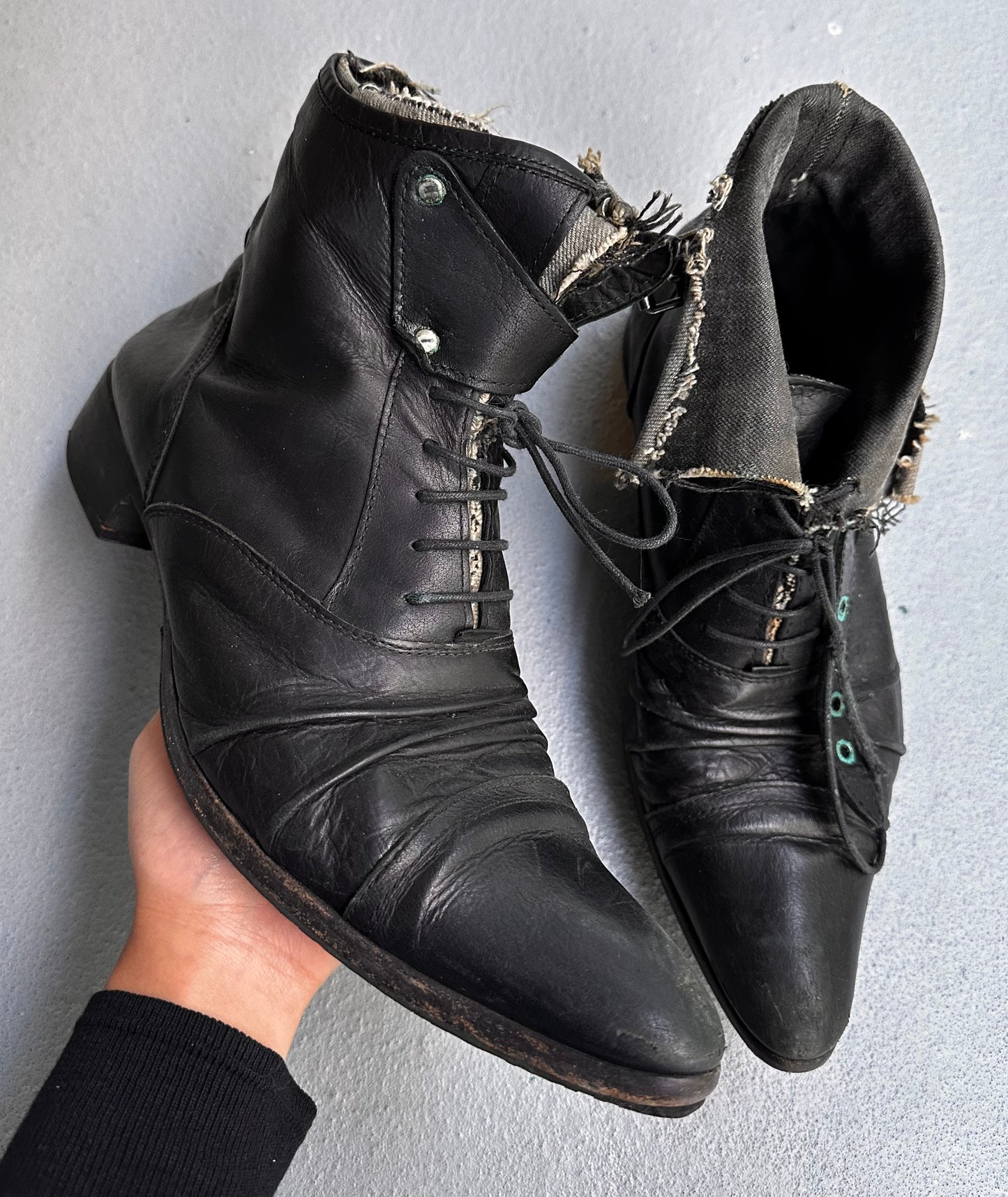 alfredoBANNISTER Early 00s Foldable Canvas Leather Pirate Boots