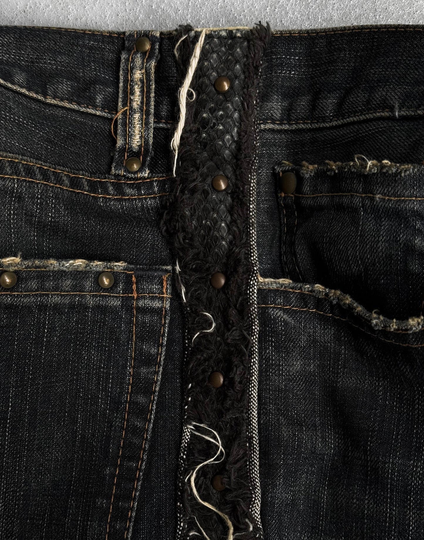 LED RECHWE Early 00s Python Skin Western Frayed Flare Denim