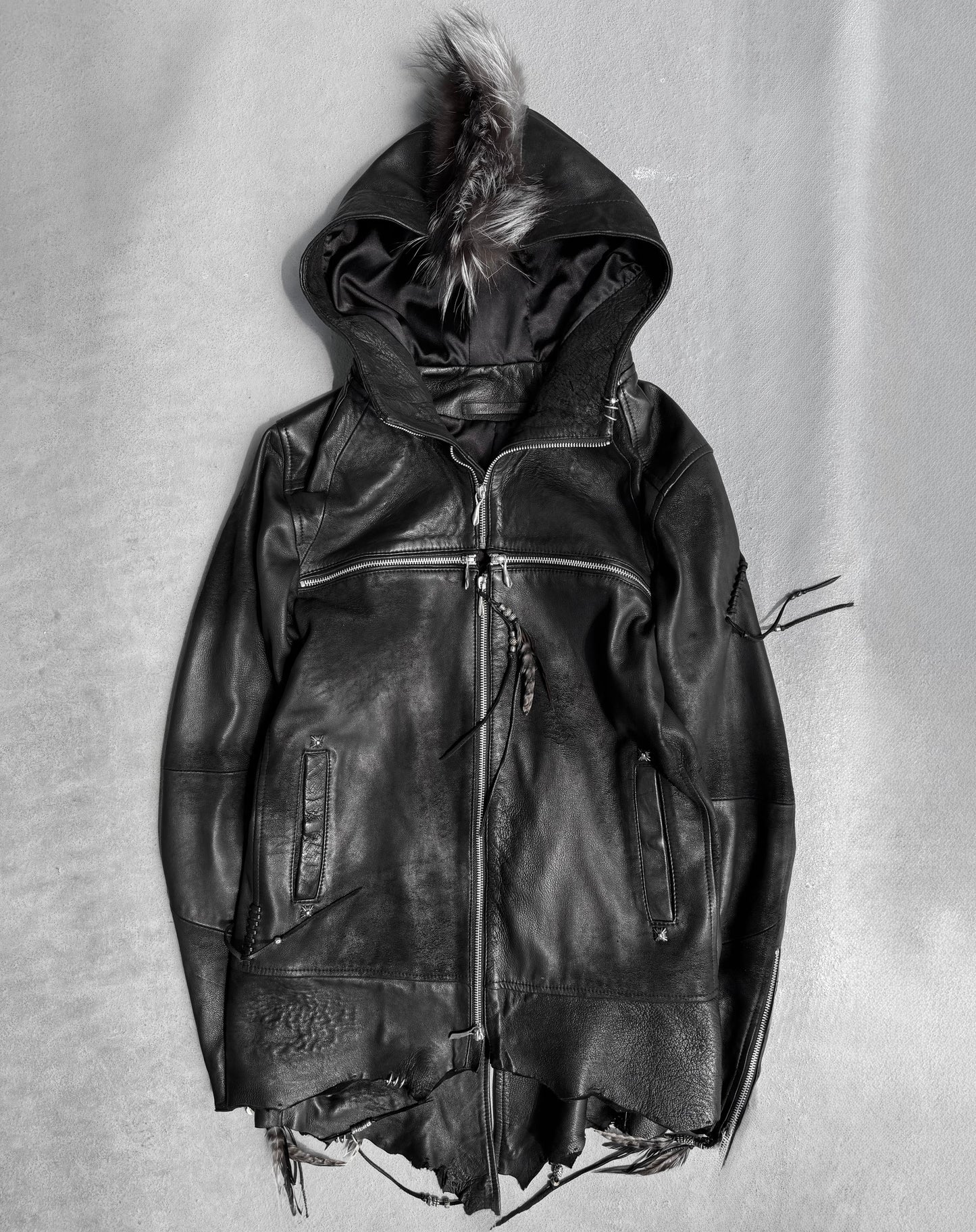 14thAddiction Mohawk ‘Beat-it’ Custom Distressed Sheepskin Leather Cross-zip Jacket