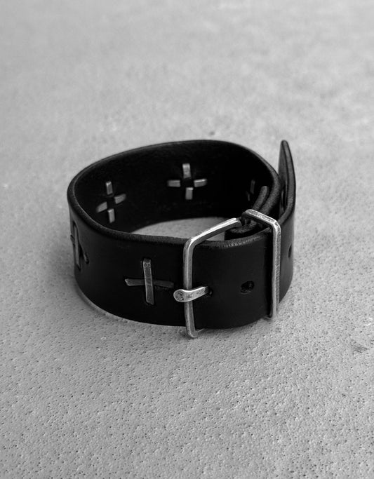 m.a+ by Maurizio Amadei ‘AB4 GR 3.0’ Buckle Cross Studded Leather Bracelet