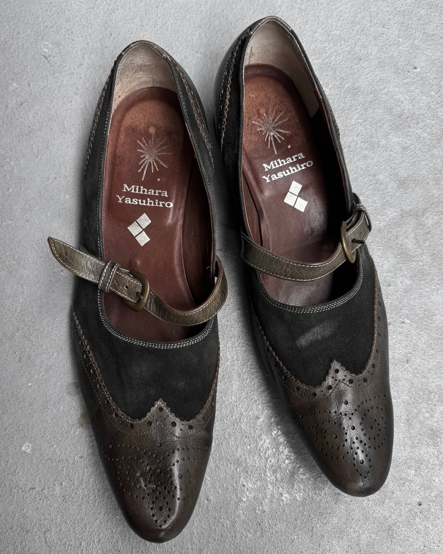 MiharaYasuhiro SS06 Suede Brogue Cut-out Buckle Strap Derbies