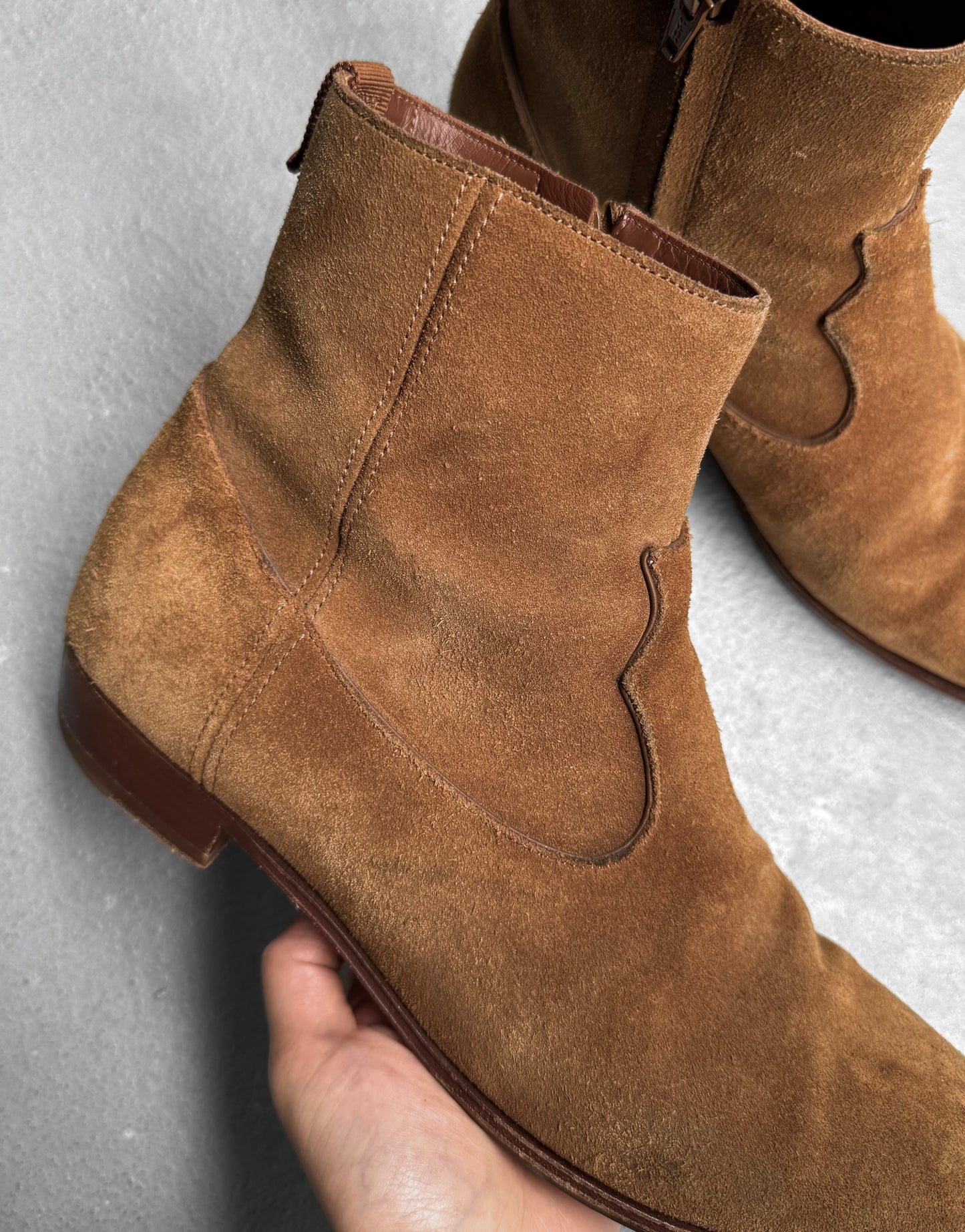 CELINE SS19 Brown Suede 'Jacno' Side Zip Boots