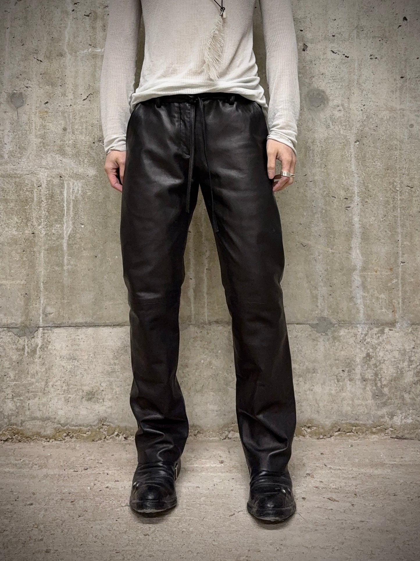 Ann Demeulemeester AW08 Lambskin Leather Bootcut Flare Pants detail | DRIEW GARMENTS
