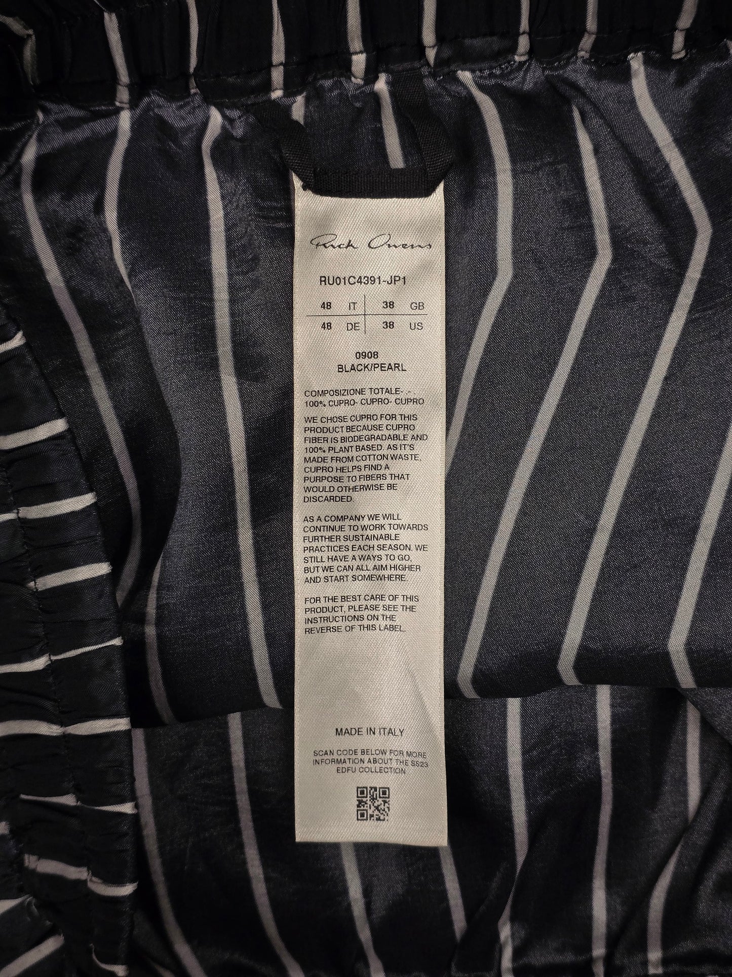 Rick Owens SS23 "EDFU" BLACK PEARL Striped Bela Boxers Shorts