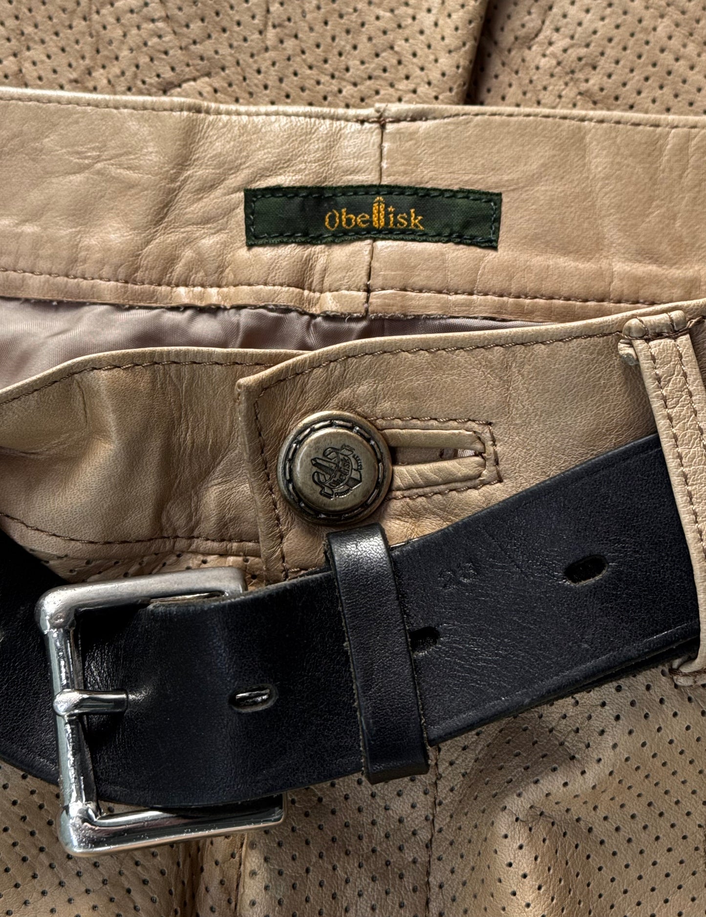 Obelisk Early 00s Perforated Cowhide Leather Bootcut Flare Pants
