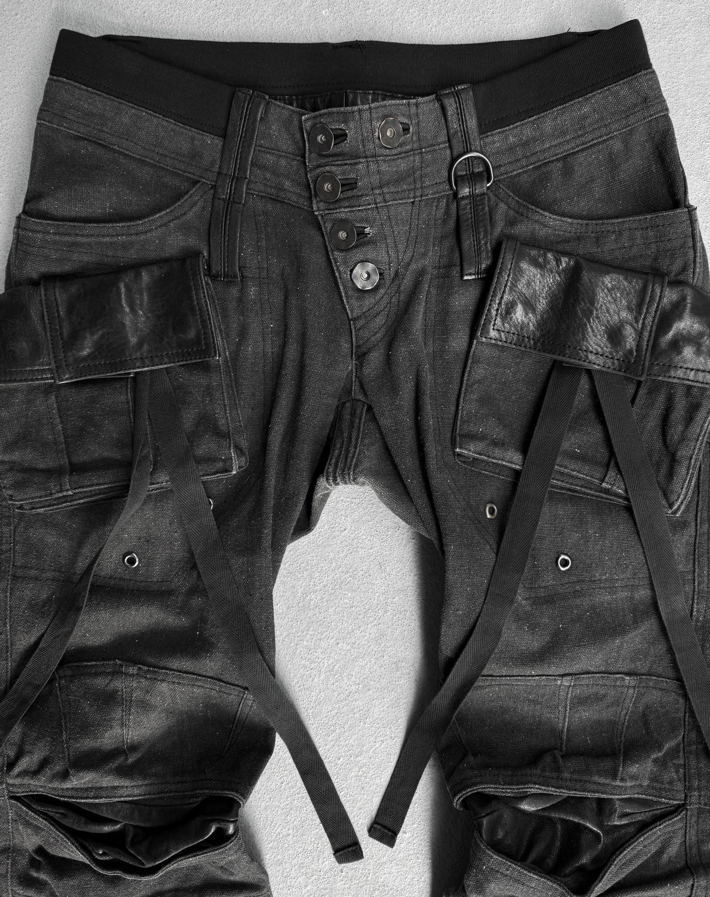 Yasuyuki Ishii Early 00s Bondage Sheepskin Leather Denim Cargo Pants