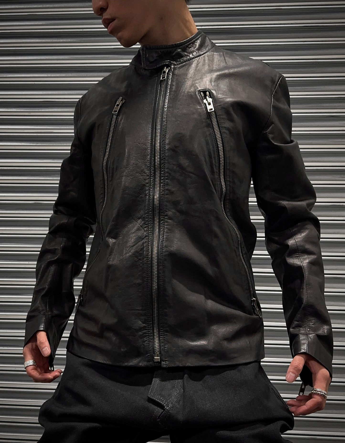 Maison Martin Margiela SS12 Black Kangaroo Leather 5-zip Rider Jacket