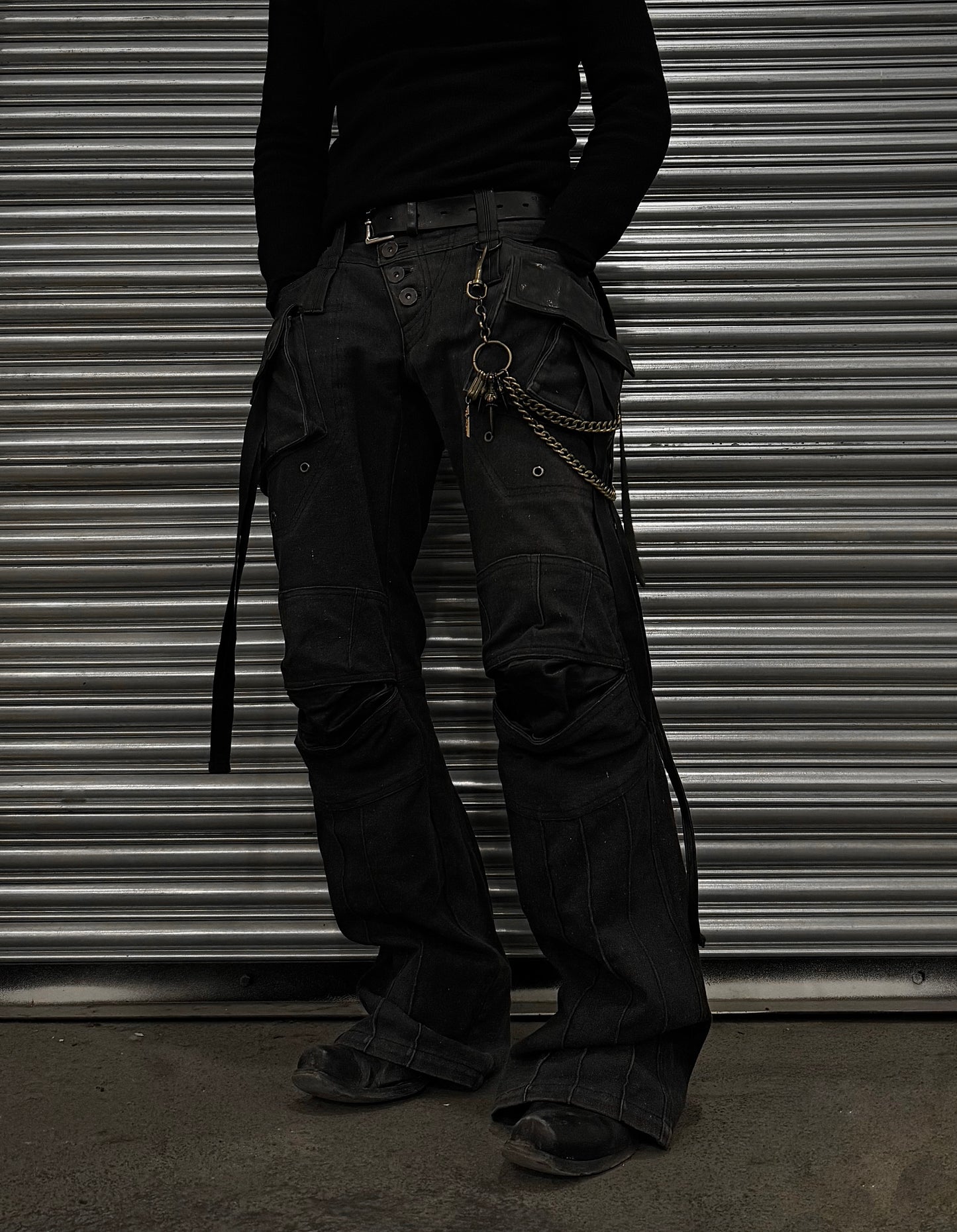 Yasuyuki Ishii Early 00s Bondage Sheepskin Leather Denim Cargo Pants