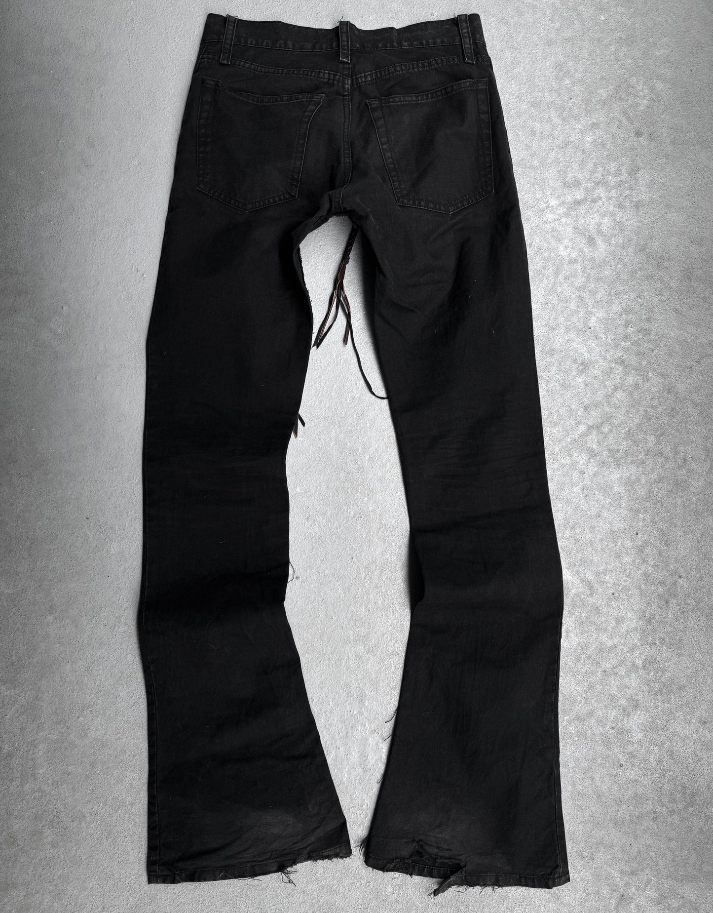 IfSixWasNine Early 00s ‘NO. LU/ BCM-PRF’ Black Lace-up Flare Denim