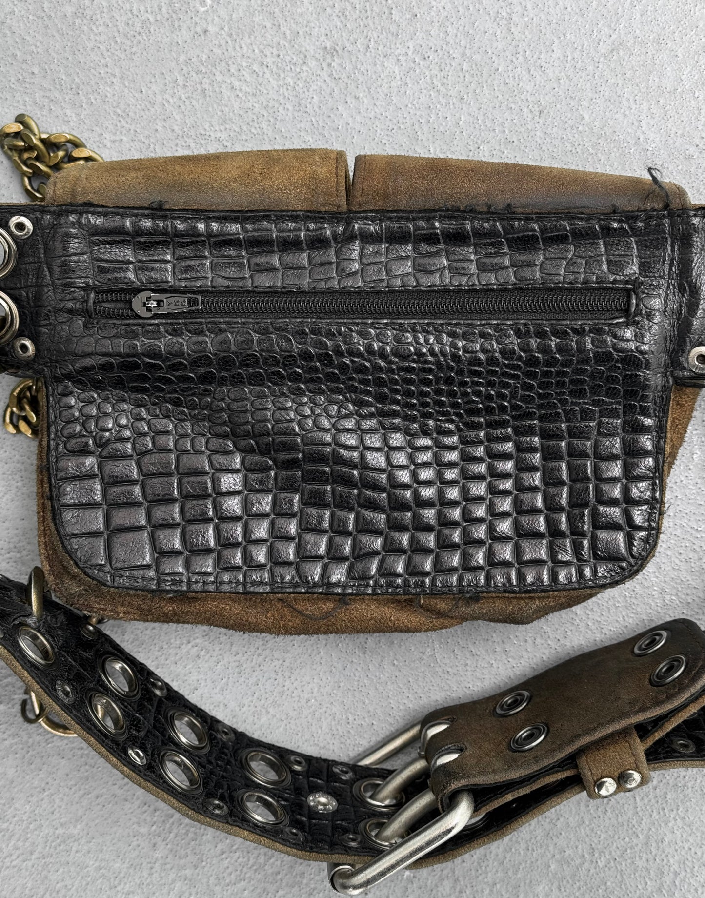 KMRii Early 00s “Wildside” Exotic Brown Calfskin Suede Leather Waist-bag