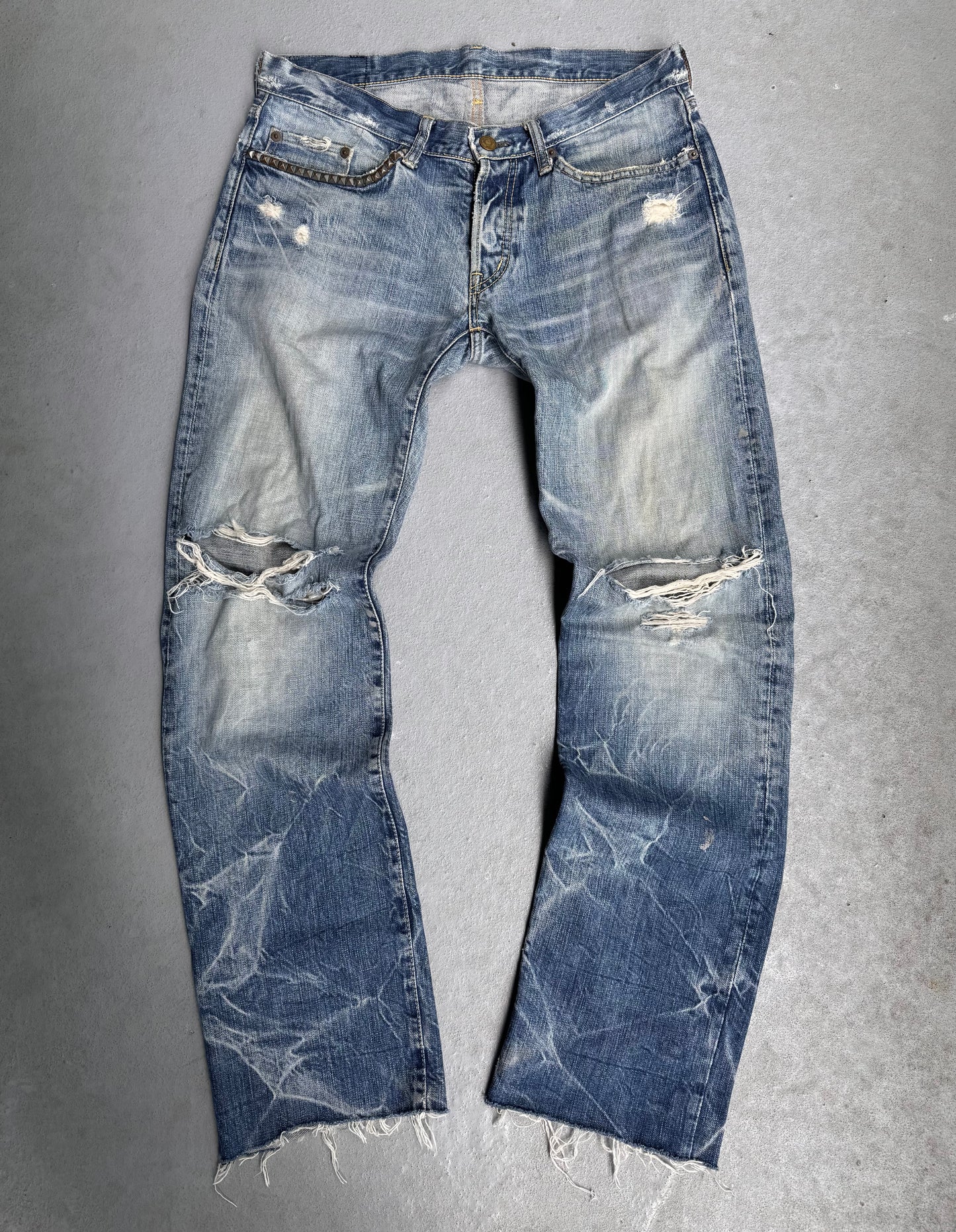 Hysteric Glamour Early 00s Washed Blue Studded Straight Leg Denim