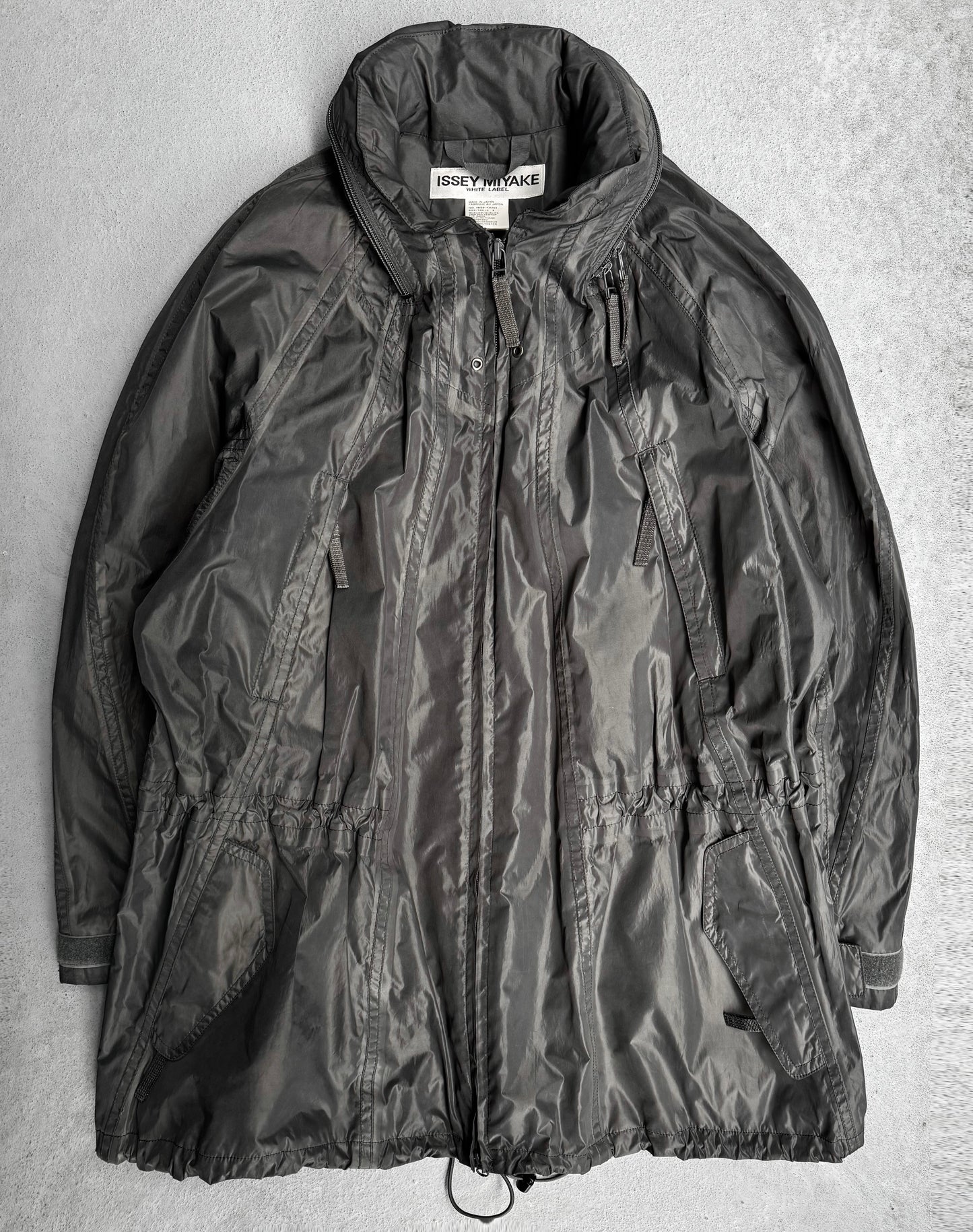 Issey Miyake White Label Early 00s Pleated Khaki Nylon Raincoat